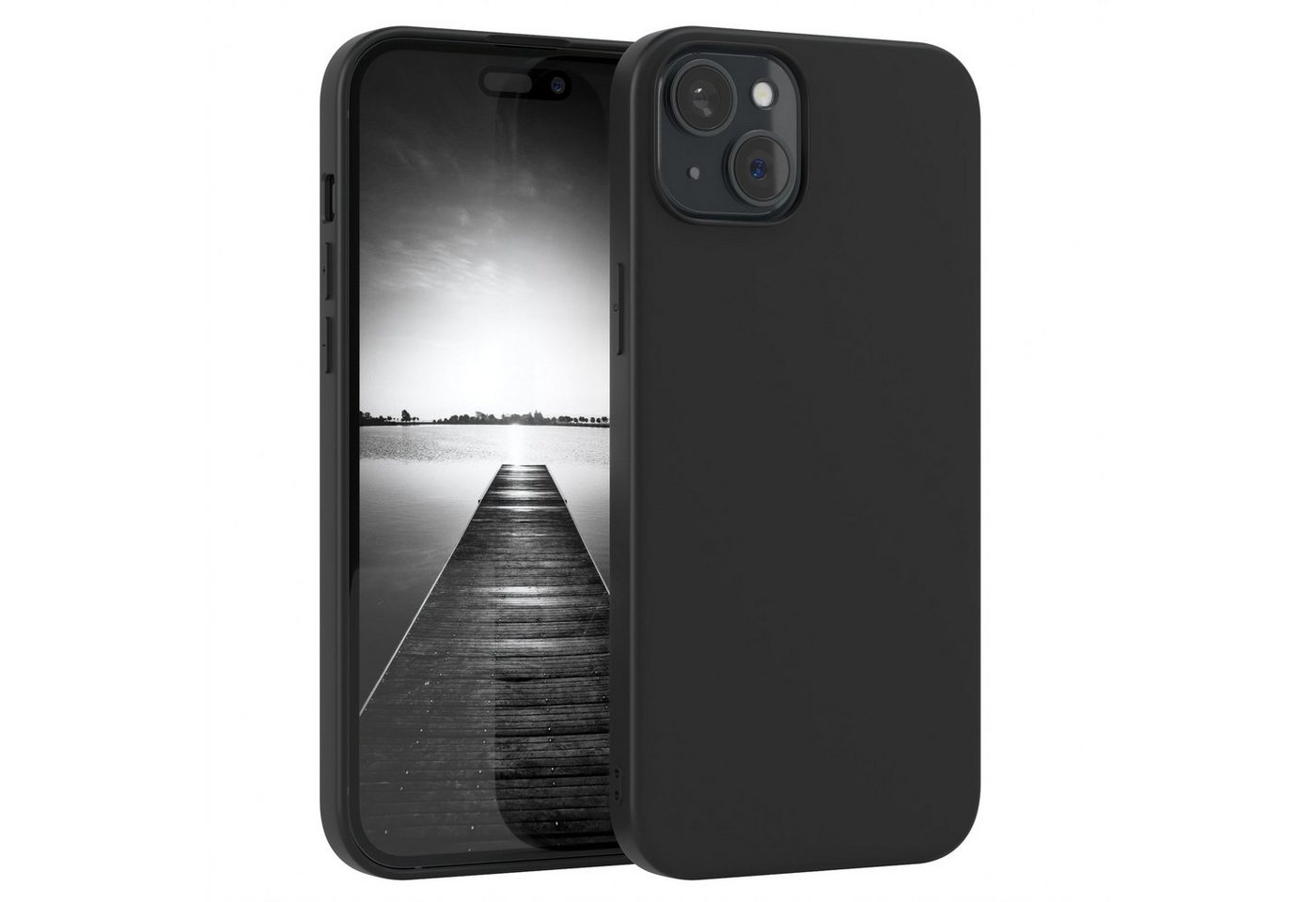 EAZY CASE Handyhülle für Apple iPhone 15 Plus Hülle Silikon 6,7 Zoll, Silikon Schutzhülle mit Kameraschutz kratzfest Back Cover Etui Schwarz