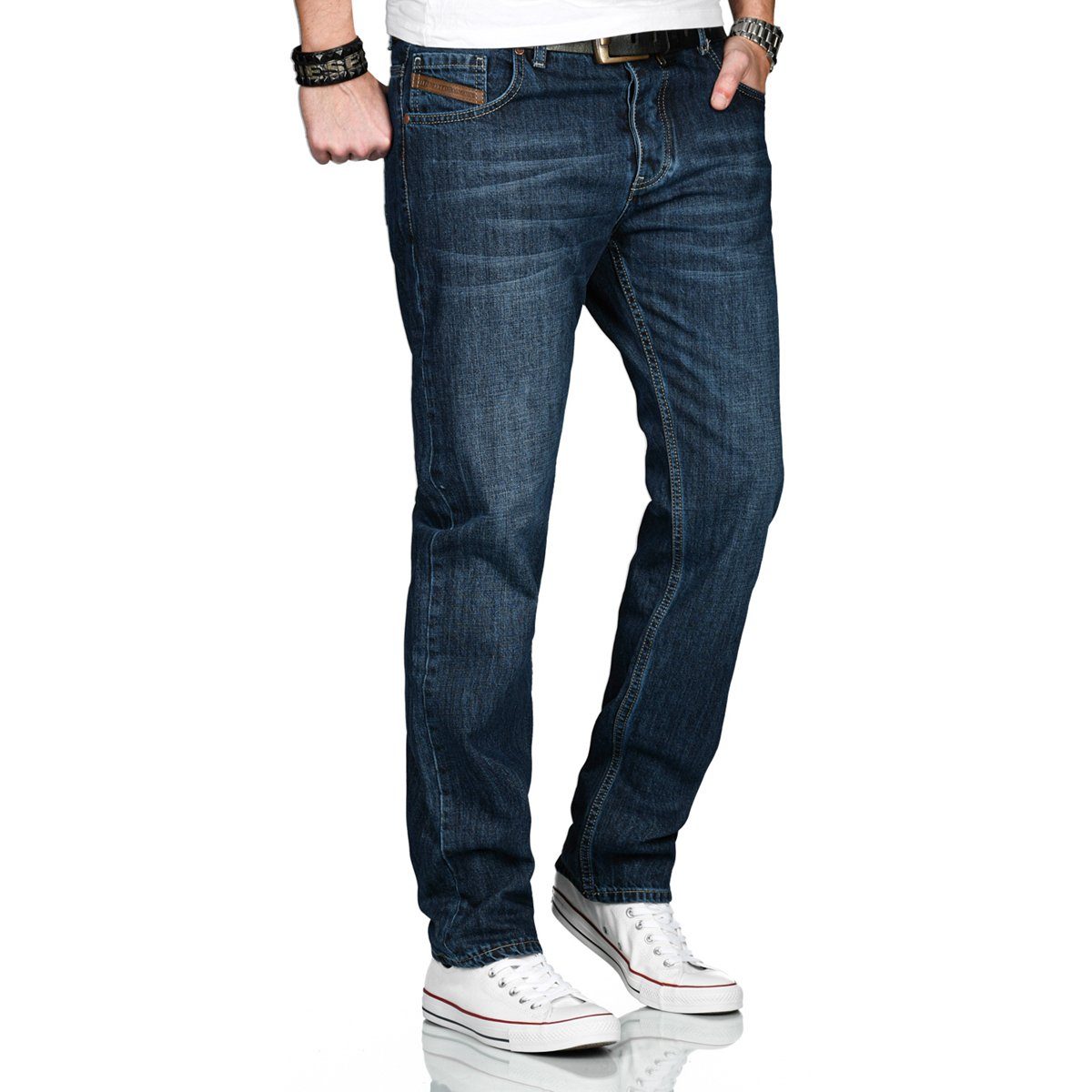 Comfort-fit-Jeans - Salvarini AS202 Dunkelblau ASMarco geradem Bein mit Alessandro