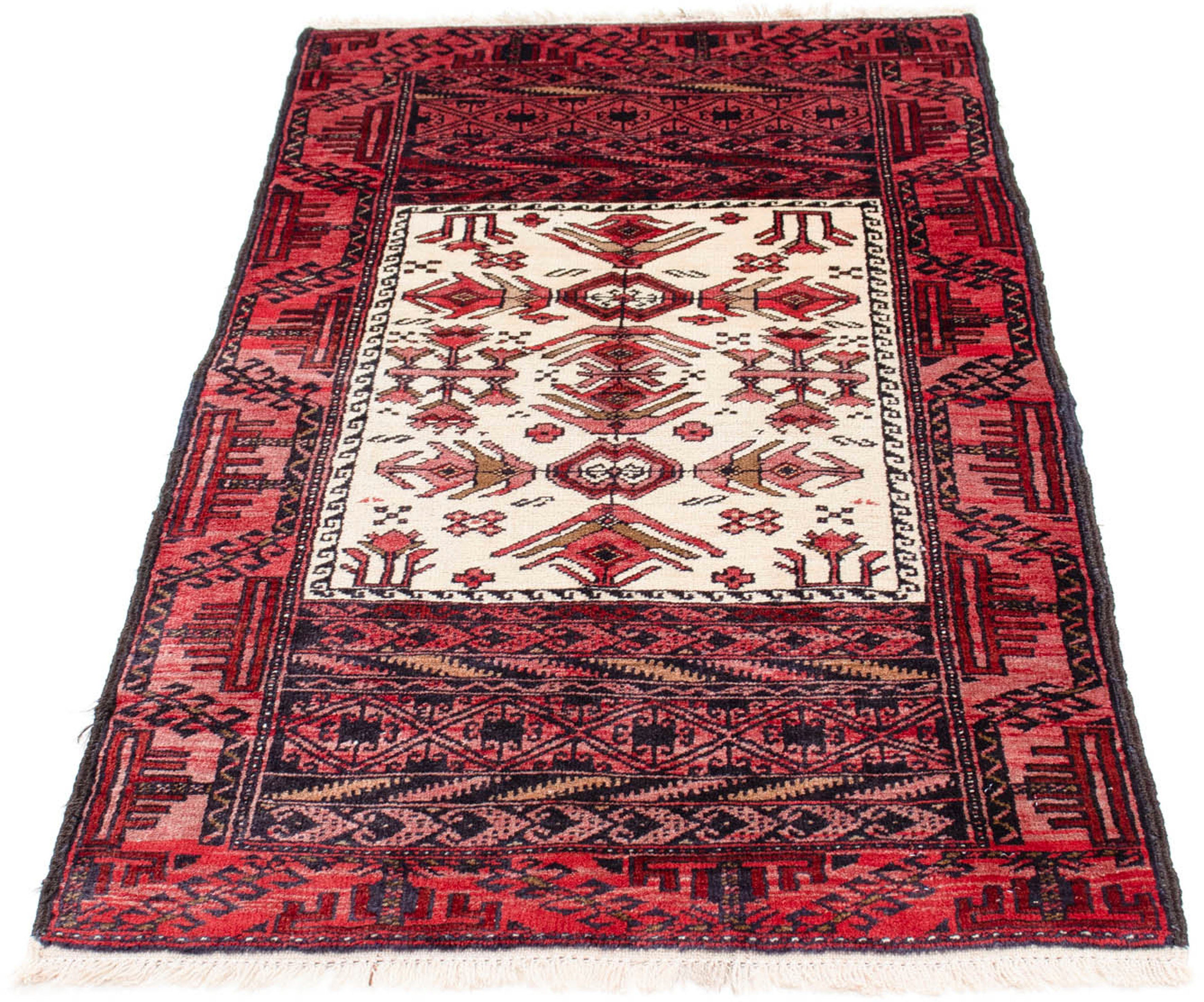Orientteppich Belutsch - 146 x 77 cm - hellrot, morgenland, rechteckig, Höhe: 8 mm, Wohnzimmer, Handgeknüpft, Einzelstück mit Zertifikat