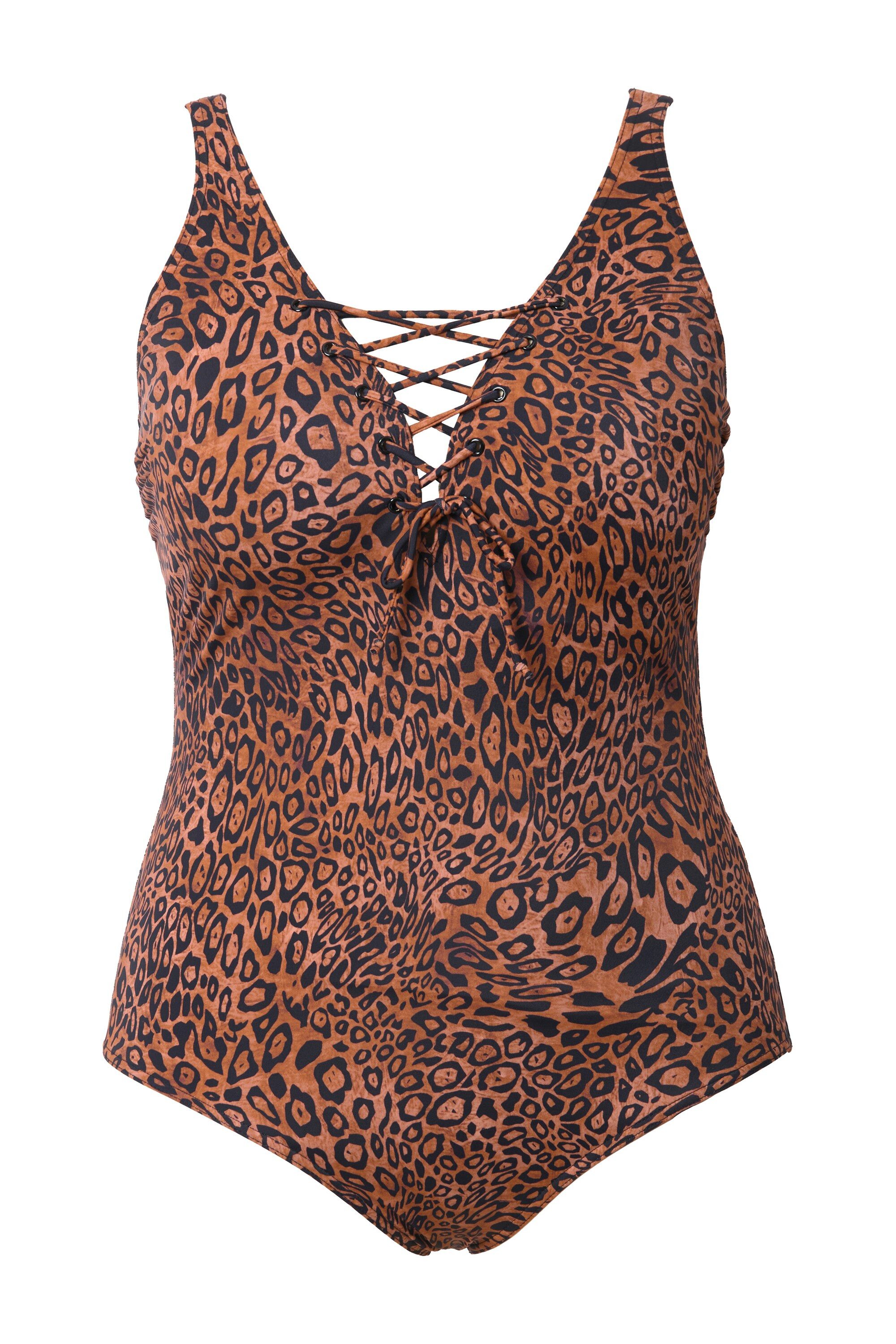 Ulla Popken Badeanzug Badeanzug Leomuster Softcups Schnürung recycelt günstig online kaufen