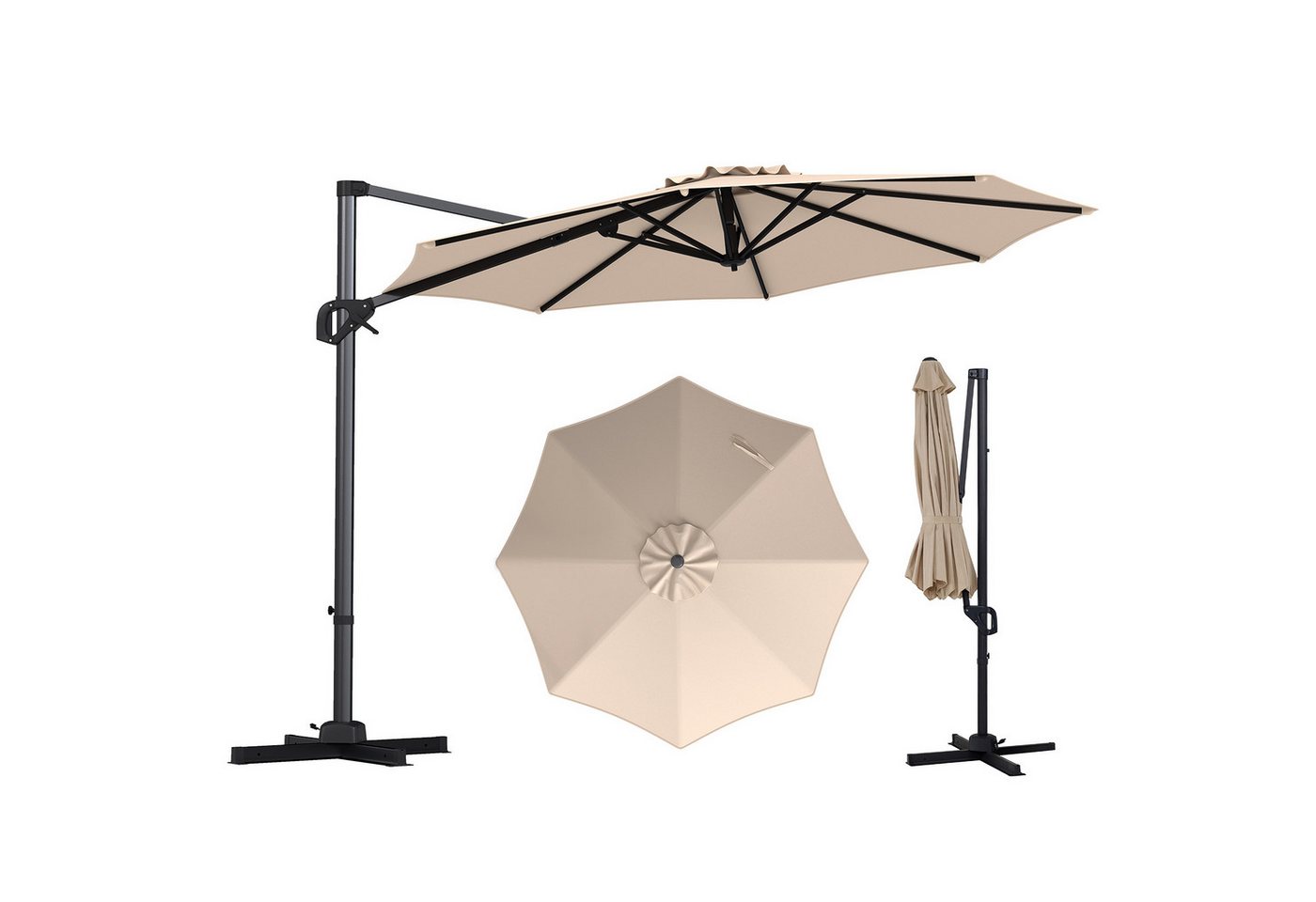 COSTWAY Sonnenschirm, 360° drehbarer Ampelschirm, Gartenschirm Alu