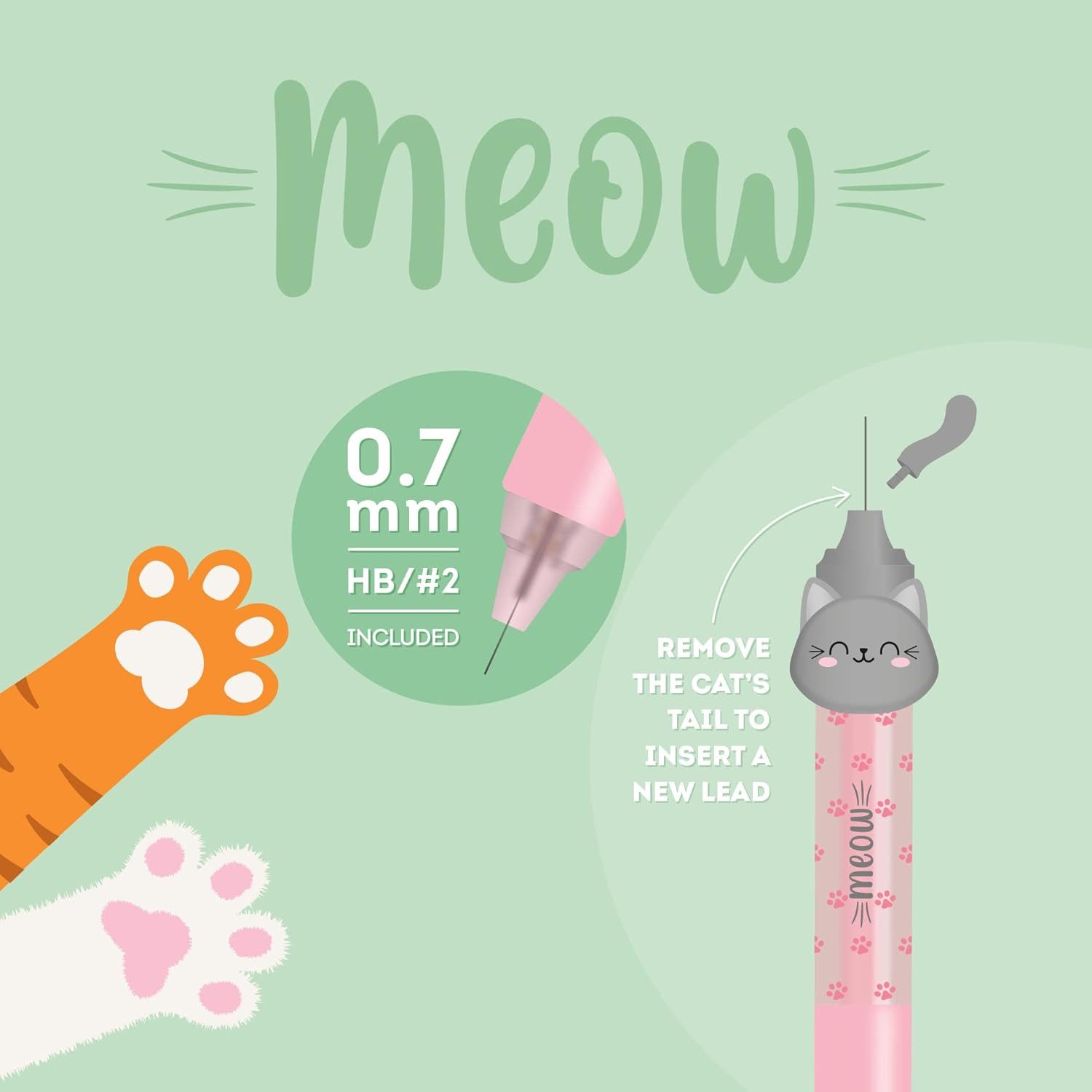 Legami Gelschreiber Legami Meow Druckbleistift – 0,7 mm HB, ergon. Griff, Katze