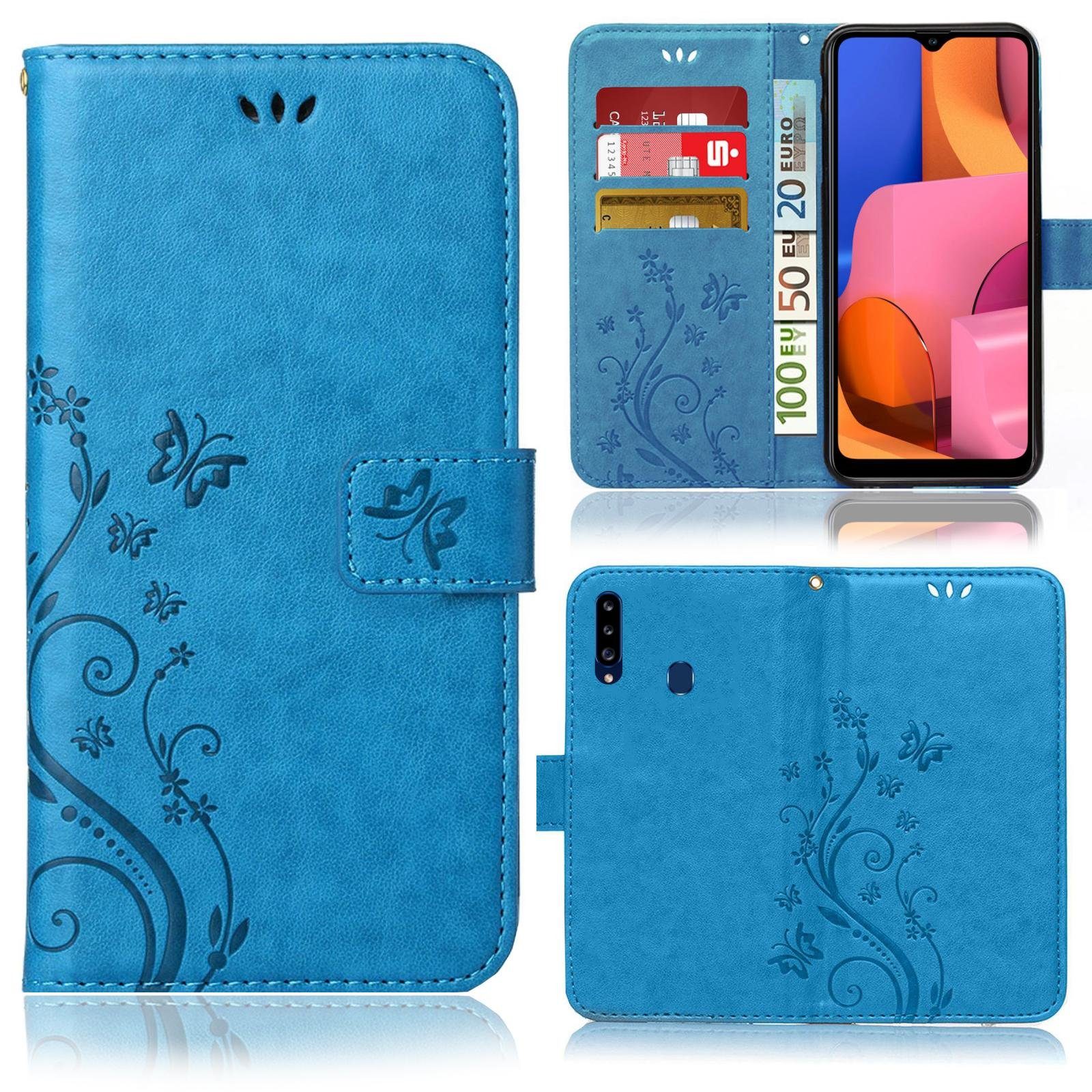 Numerva Handyhülle Bookstyle Flower Handytasche Schutzhülle für Samsung Galaxy A20s, Klapphülle Flip Cover mit Blumenmuster