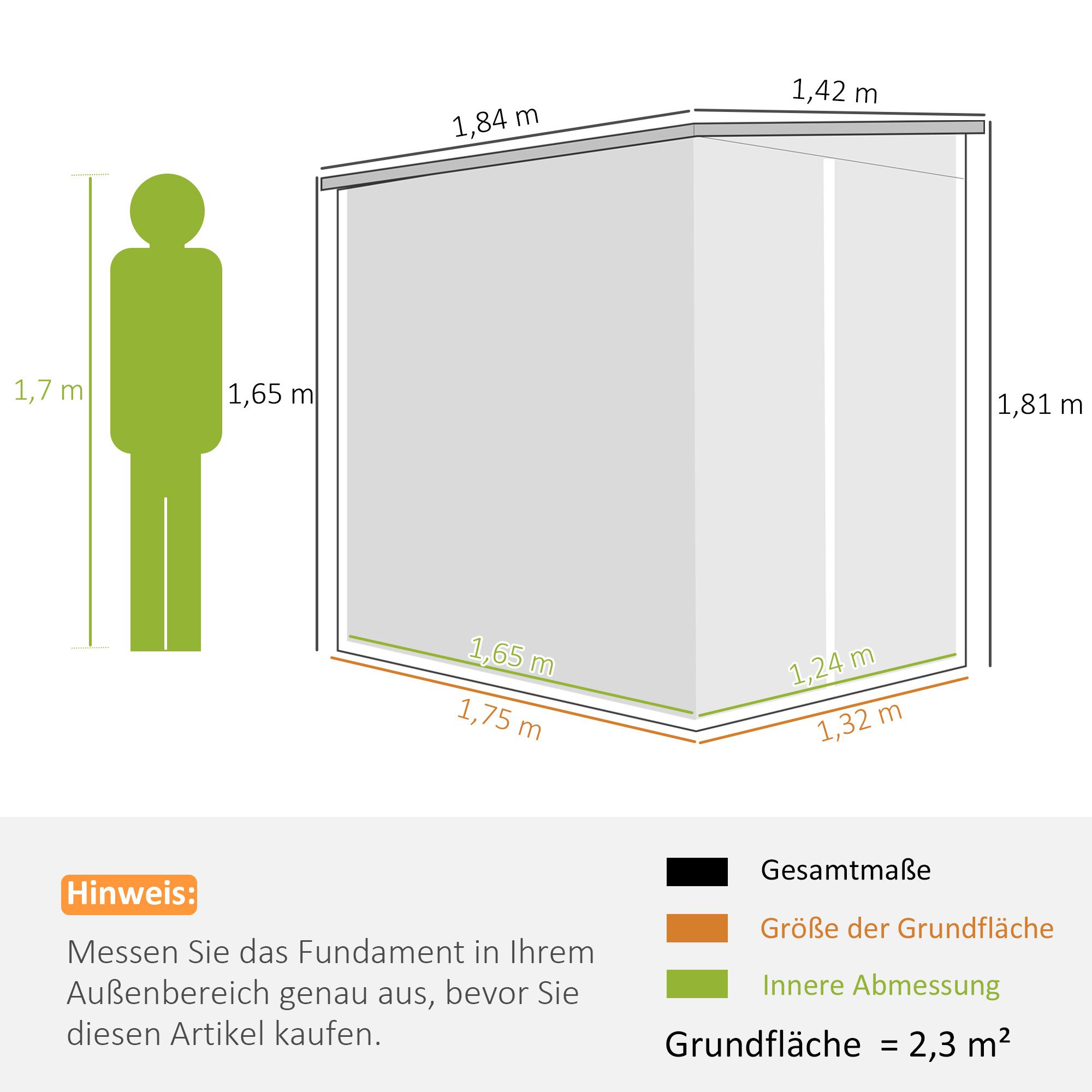 Outsunny Gerätehaus mit Fundament, Pultdach, Fenster, abschließbar Tür, Handschuhe, BxT: 142x184 cm, (Gartenschuppen aus Metall, 1 St., wetterfest Geräteschuppen), 2,3m², für Garten Hinterhof Hellgrau