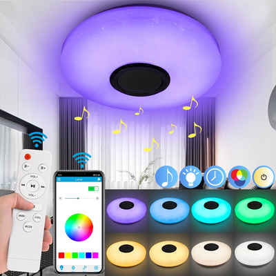 Sunicol LED Deckenleuchte Smart Deckenlampe mit Bluetooth Lautsprecher, RGB mit 3000-6500K, mit Fernbedienung /APP-Steuerung