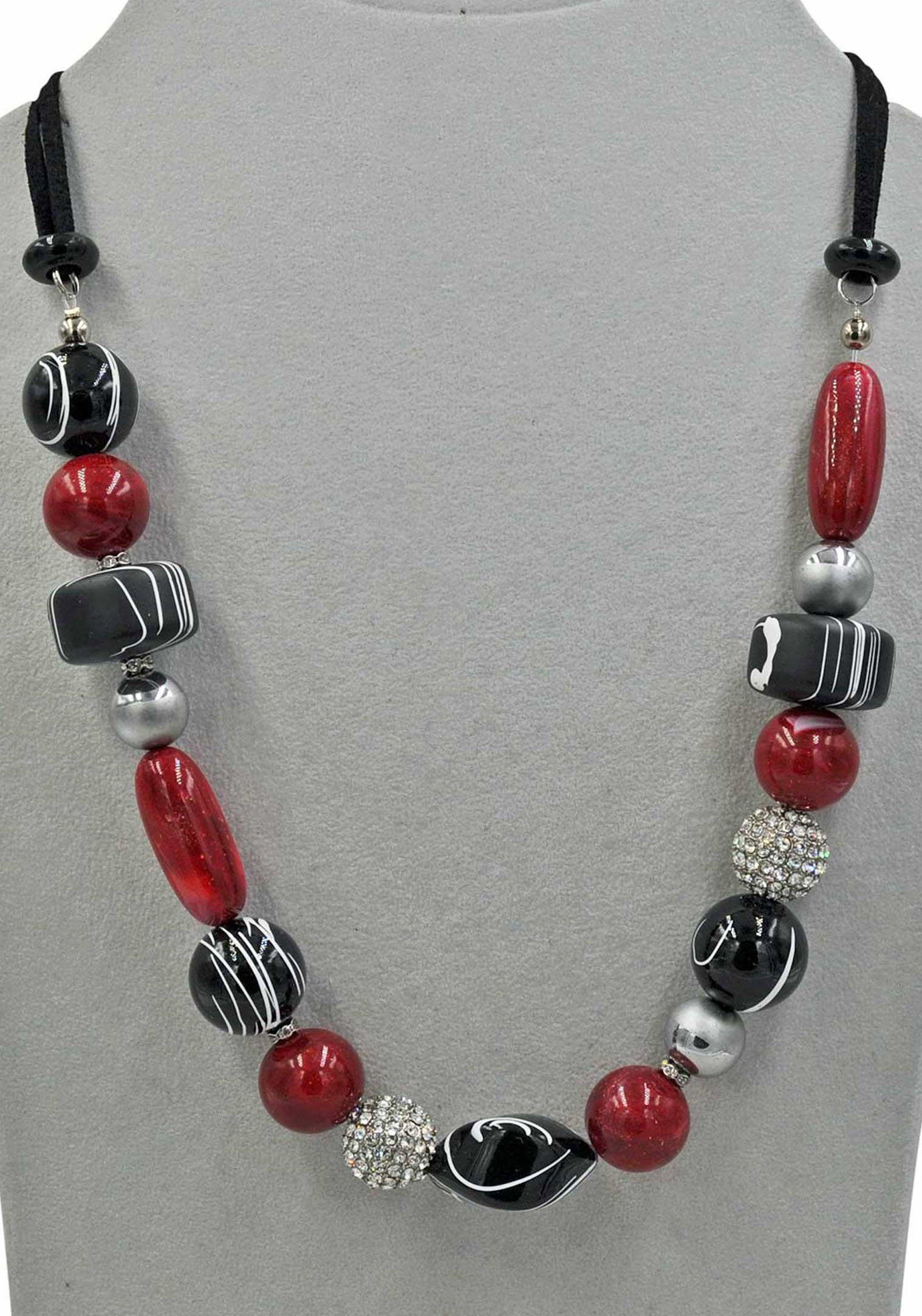 Firetti Collier teilweise mehrreihig, rot, schwarz, Made in Germany - mit Hämatit, Glasstein