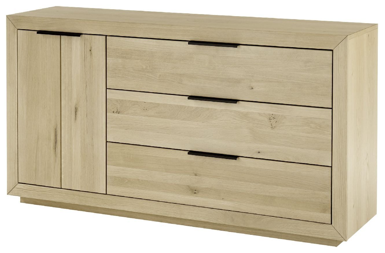 FURNARO Sideboard, Wildeiche teilmassiv bianco geölt komplett montiert 160x85x42 cm