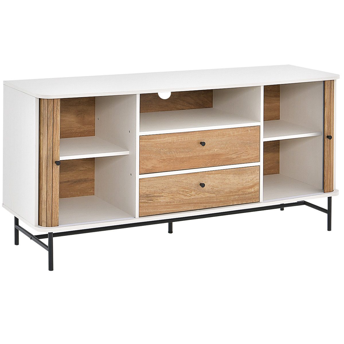 COSTWAY Sideboard, Holz, TV Schrank mit Schiebetüren & Schubladen 150x45x74 günstig online kaufen