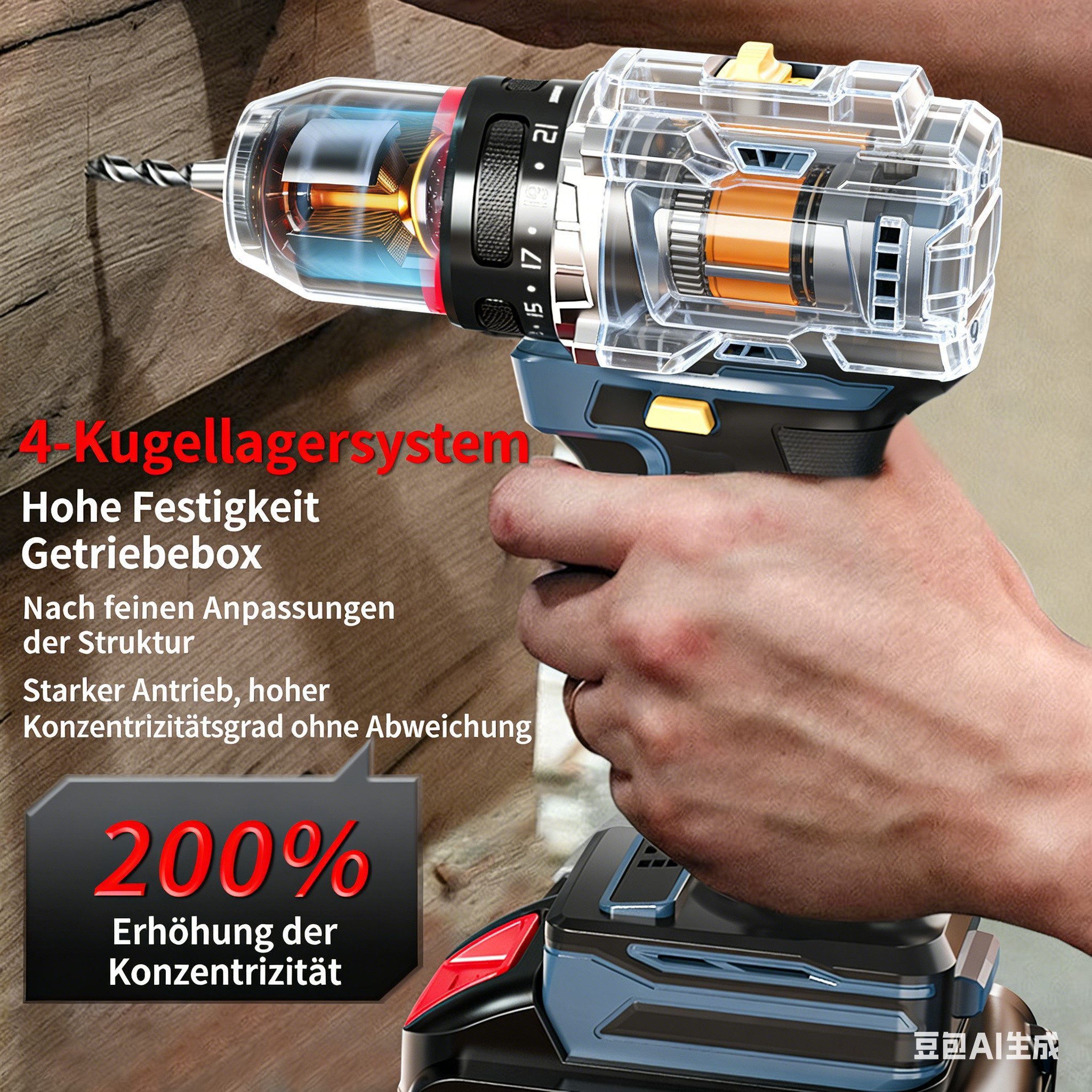 ibettertec Akku-Bohrschrauber 21V Akkuschrauber Set, LED-Arbeitslicht, (2x 1500 mAh Li-Ion Akkus, Schnellladegerät, Koffer – inkl. Zubehör)
