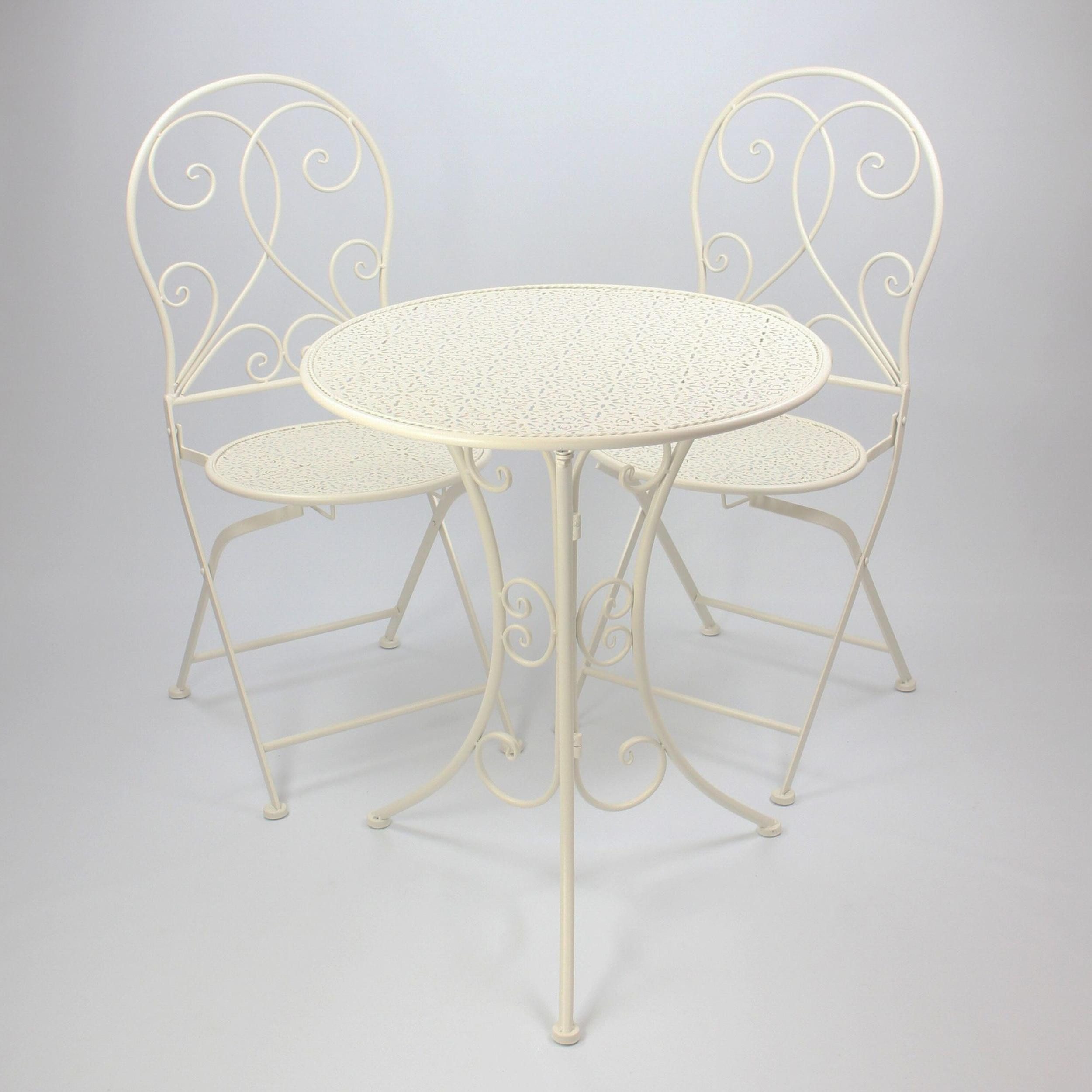 Frank Flechtwaren Bistrostuhl 3 tlg. Bistroset White Romance Metall weiß – Gartenmöbel