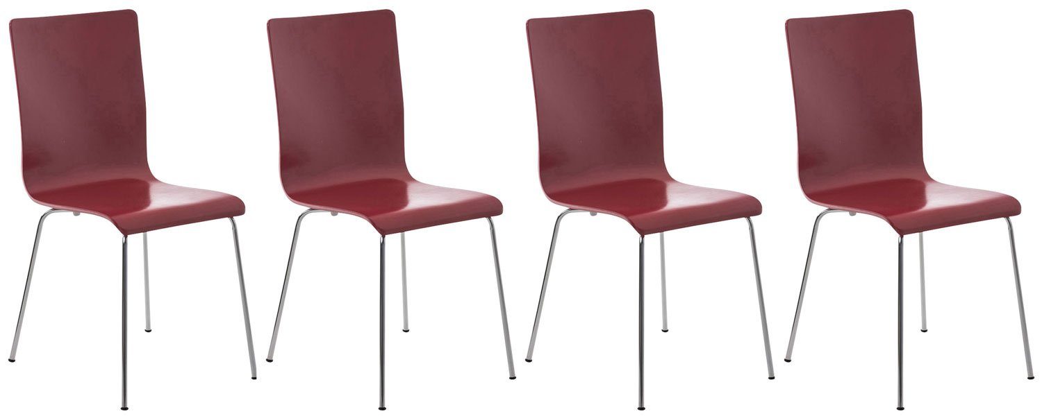 ergonomisch - TPFLiving Sitzfläche: - Peppo mit (Besprechungsstuhl Holz Besucherstuhl chrom 4 - rot Sitzfläche - Gestell: Metall Konferenzstuhl geformter Warteraumstuhl St), Messestuhl,