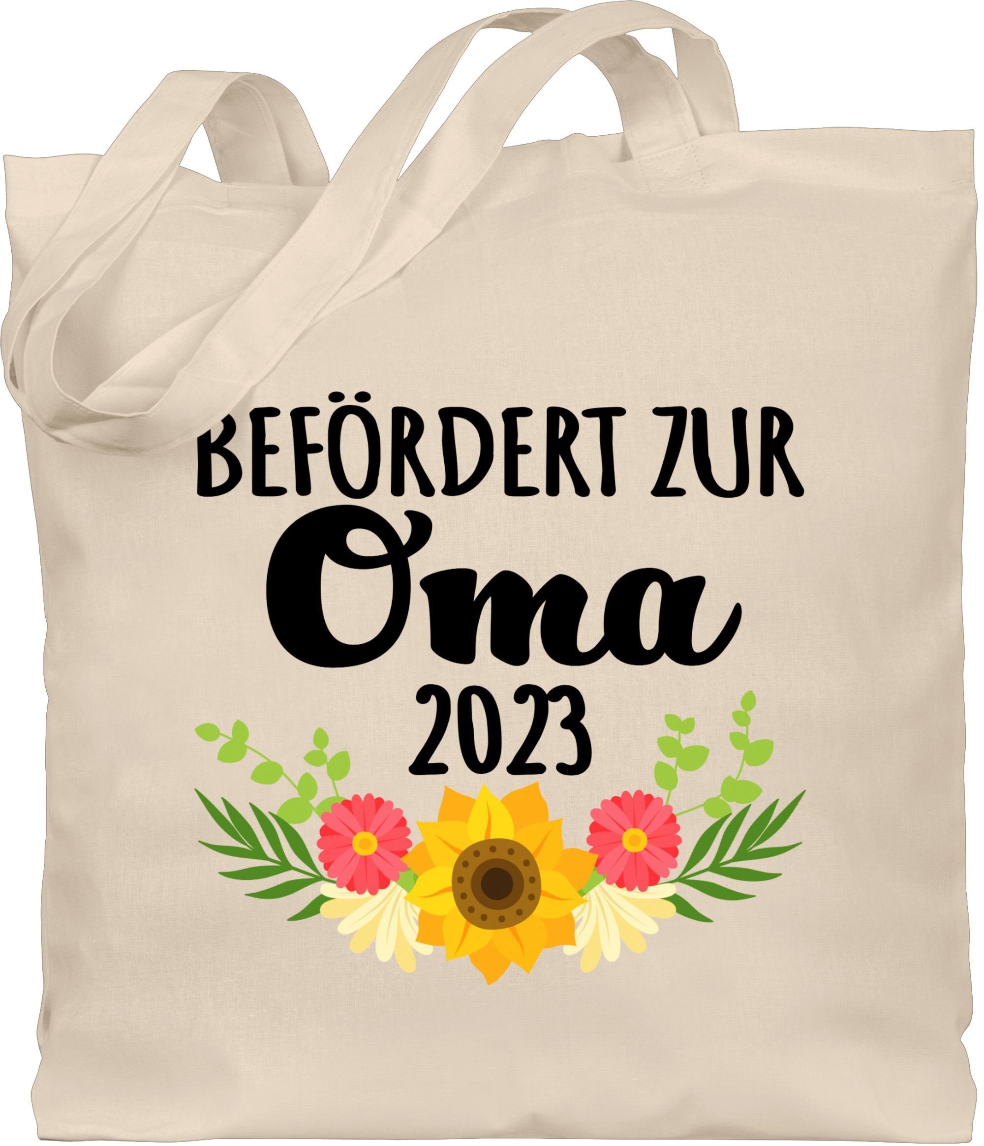 Shirtracer - Blumen Umhängetasche Oma schwarz, Geschenk Naturweiß 2023 Befördert 1 zur Oma mit