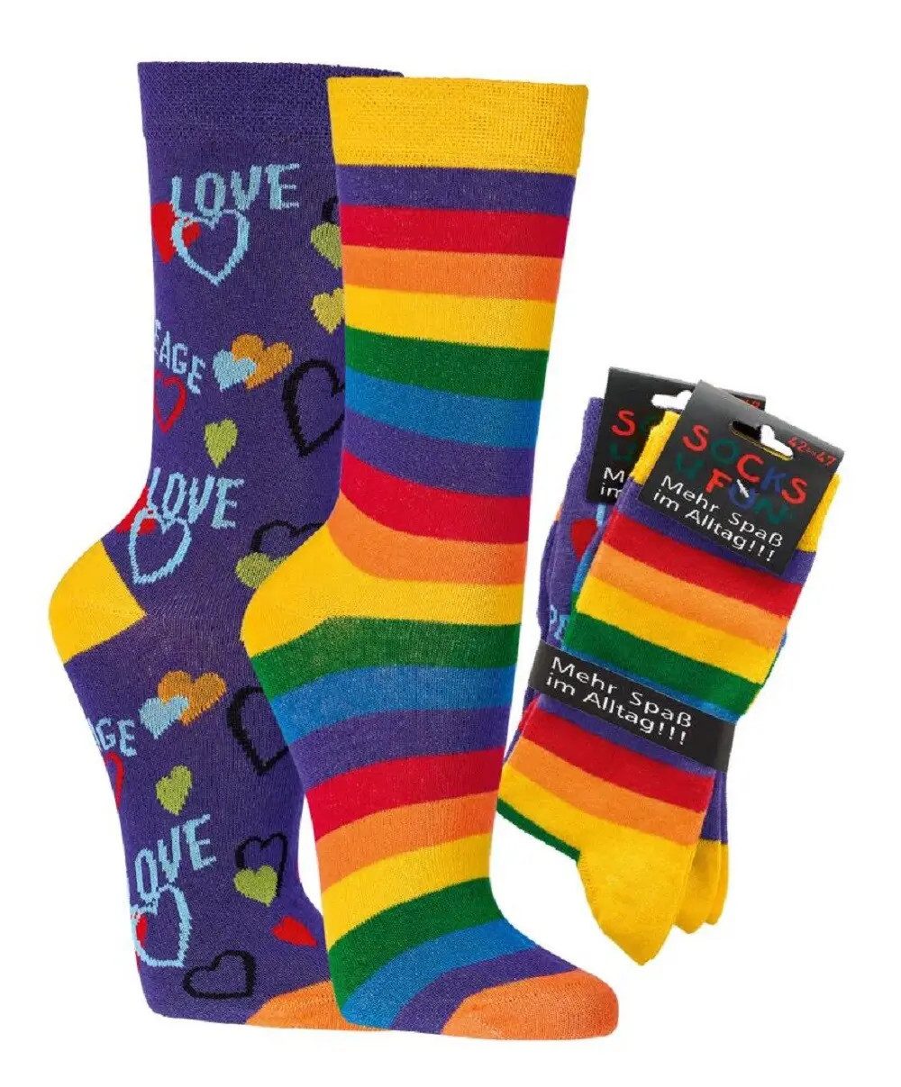 Socks 4 Fun Freizeitsocken Socks 4 Fun Motivsocken Rainbow Love 2er Bündel (2-er Bündel, 2-Paar, 2 Paar) lustiges Design