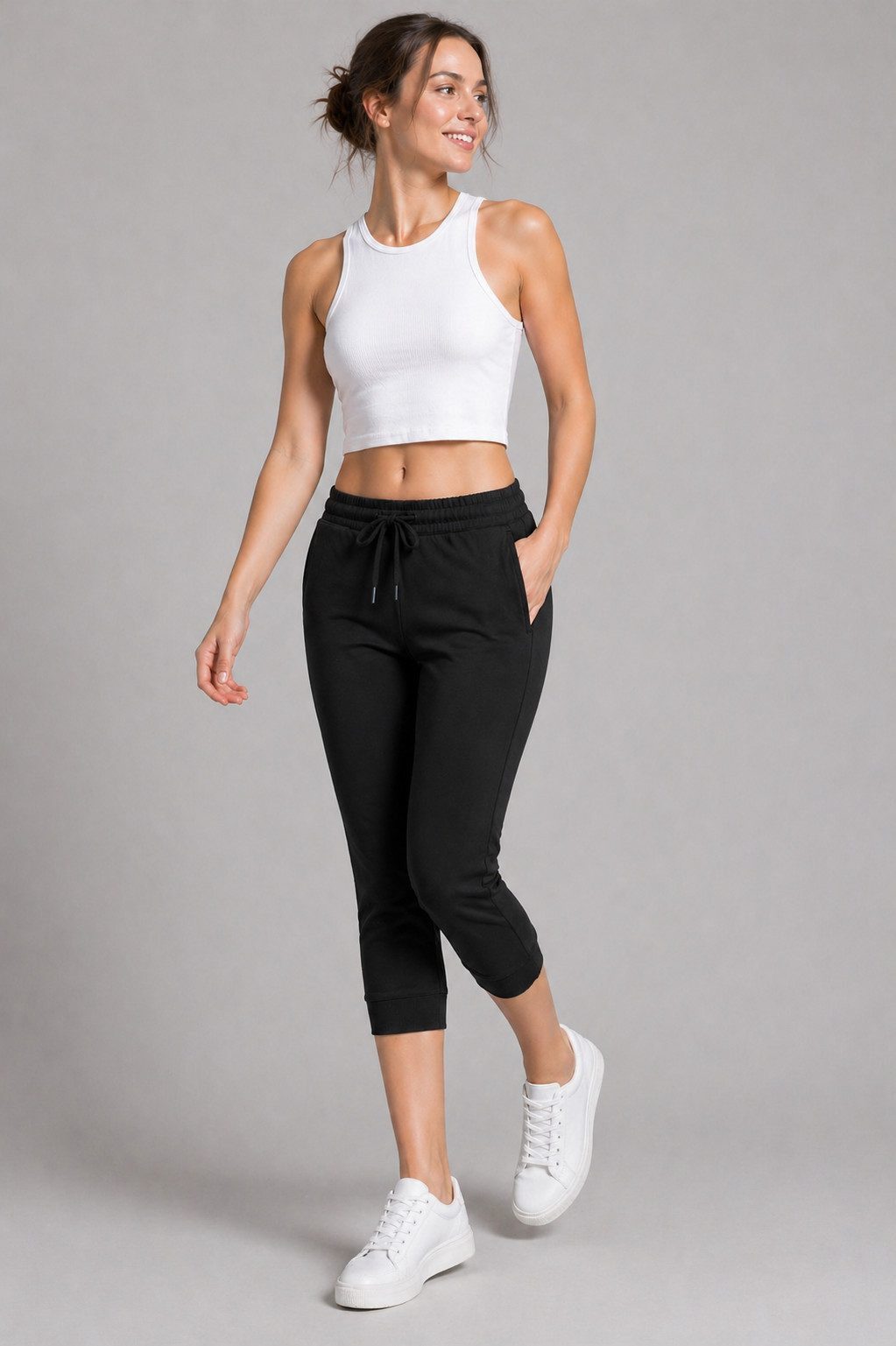 ROSS CAMP 3/4-Hose Damen - Jogginghose mit Kordelzug, Sporthose, Caprihose mit Elastikbund, bequem, Baumwollmix, atmungsaktiv – Bild 4 von 5