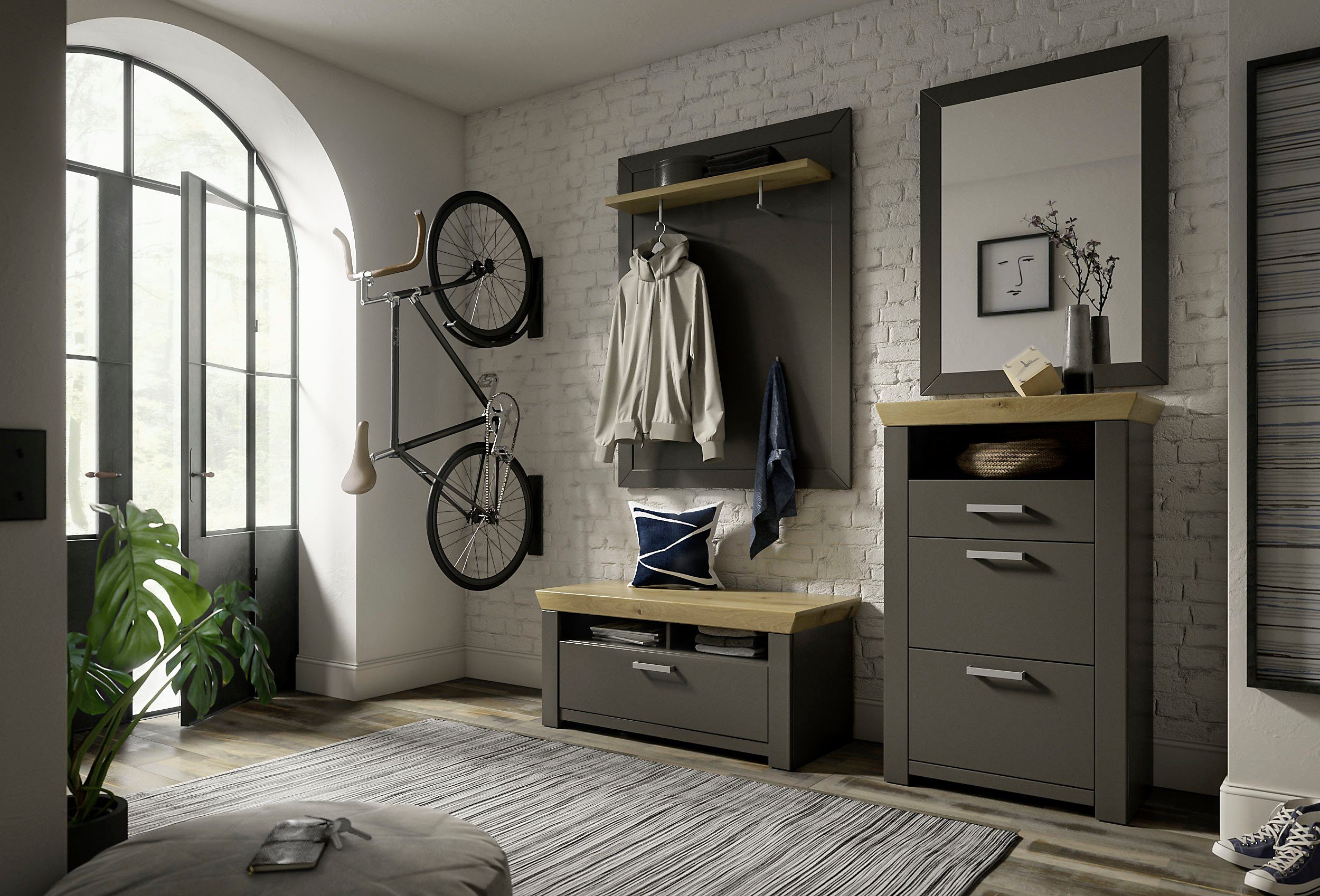 set one by Musterring Garderoben-Set GA York Kombi 70, (Set, 4-St), mit Garderobenpaneel und Spiegel