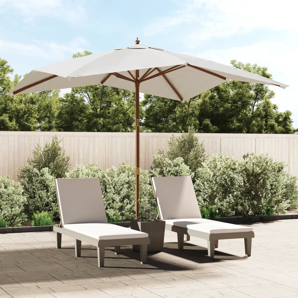 furnicato Sonnenschirm 300 x 300 cm in Sandfarben mit Naturholz Gestell, UV-beständiger Gartenschirm mit Belüftung und doppeltem Seilzugsystem