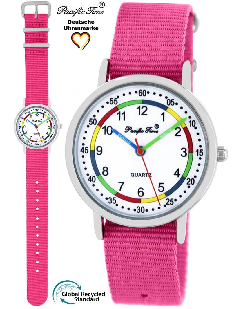 Pacific Time Quarzuhr Kinder Armbanduhr First Lernuhr nachhaltiges Wechselarmband, Mix und Match Design - Gratis Versand rosa