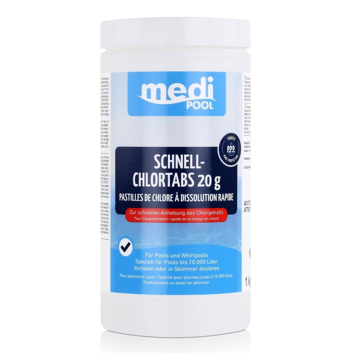 Poolpflege mediPOOL Schnell-Chlortabs 1kg - Anhebung des Chlorgehalts (1er Pack)