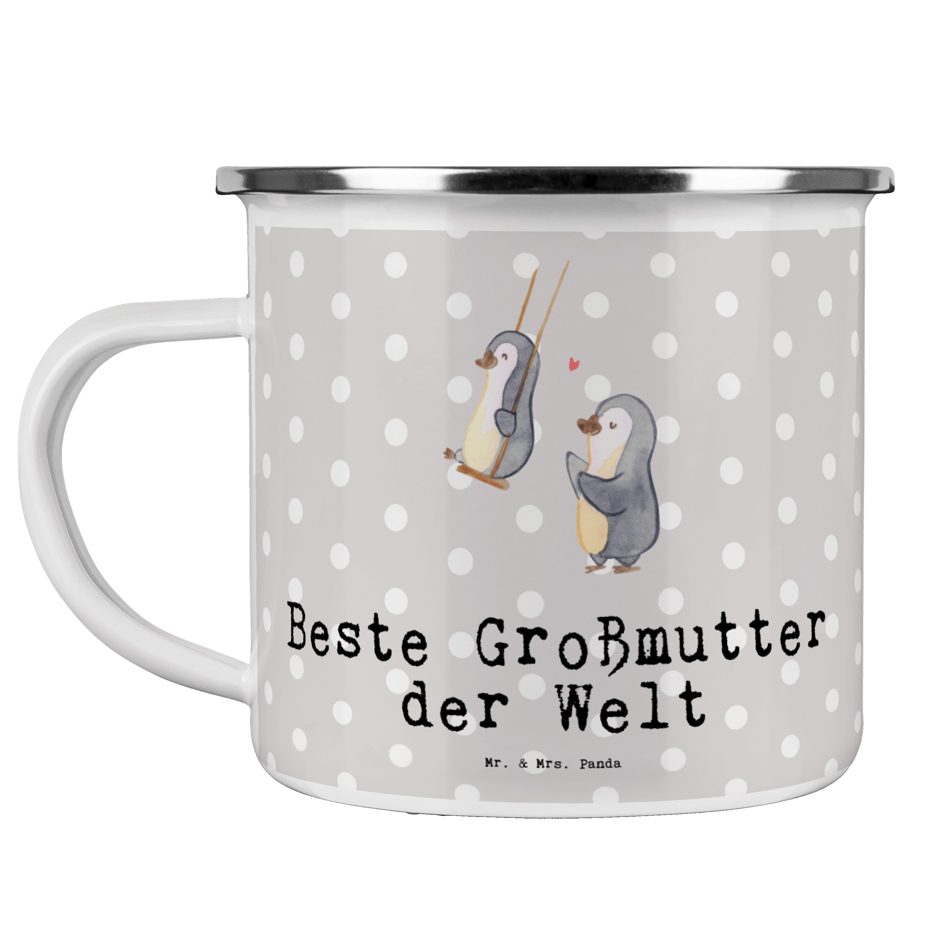 Mr. & Mrs. Panda Becher Pinguin Beste Großmutter der Welt - Grau Pastell - Geschenk, Geschenk, Emaille