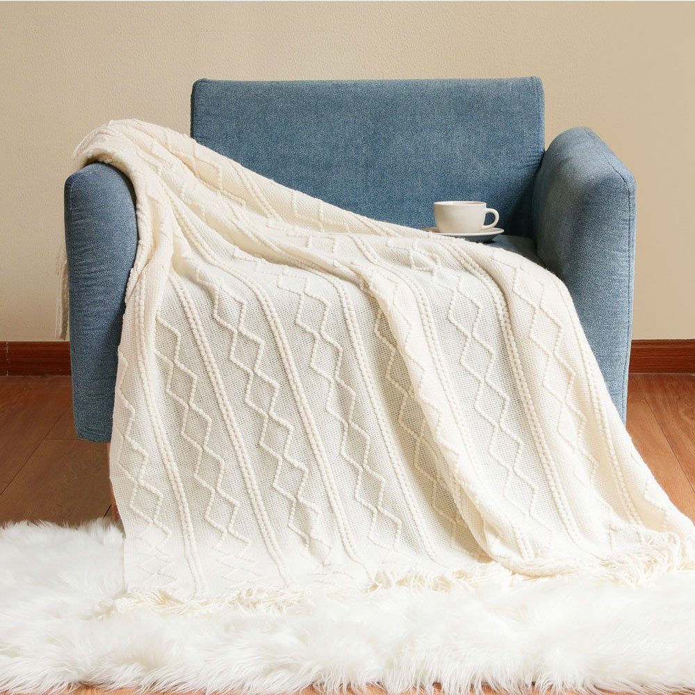 Wohndecke Wohndecke Boho Decke Weich Strick günstig online kaufen