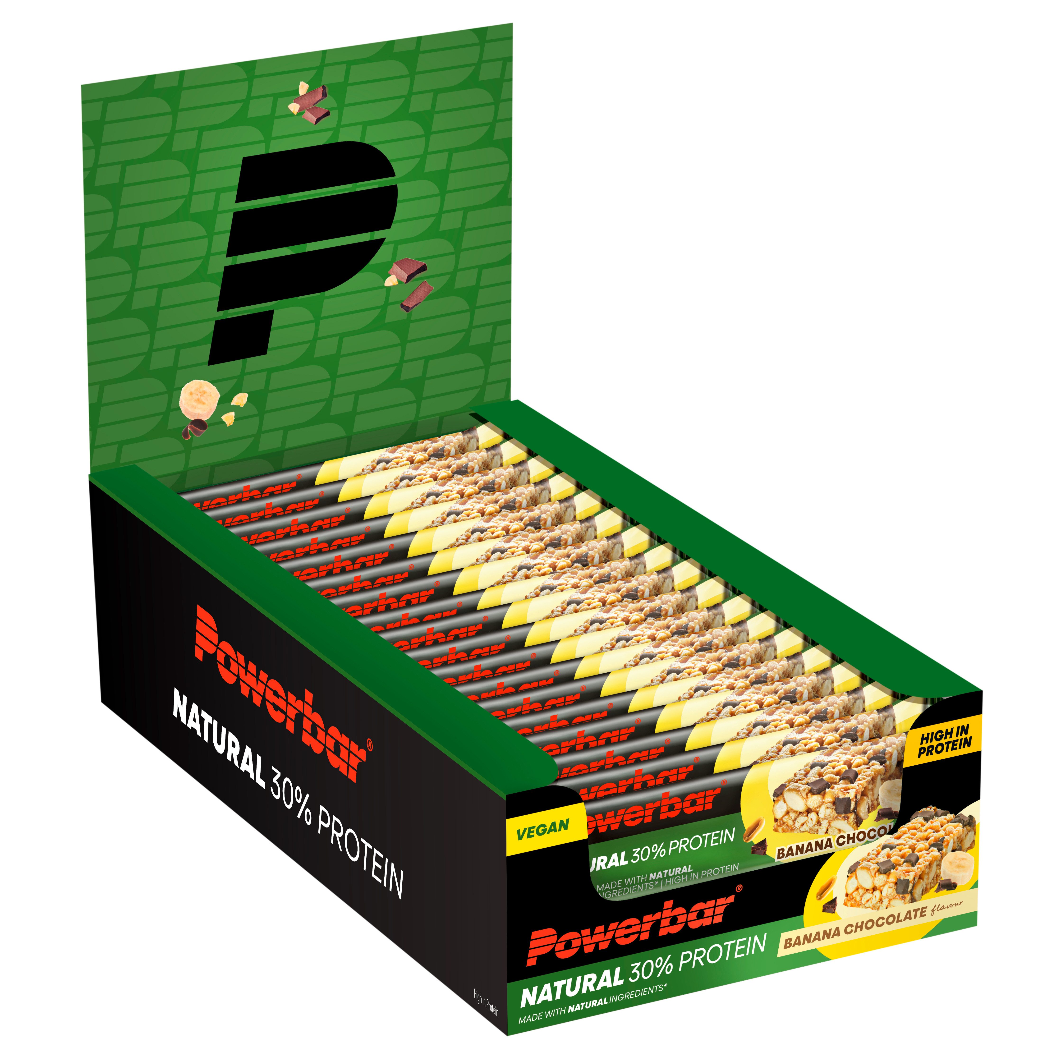 PowerBar Natural Protein Banana Chocolate 18x40g veganer Protein Riegel Riegel, 18 er Display à 18 St., 720 g, 30% pflanzliches Protein, z.B. aus Soja, Erdnüssen und Mandeln