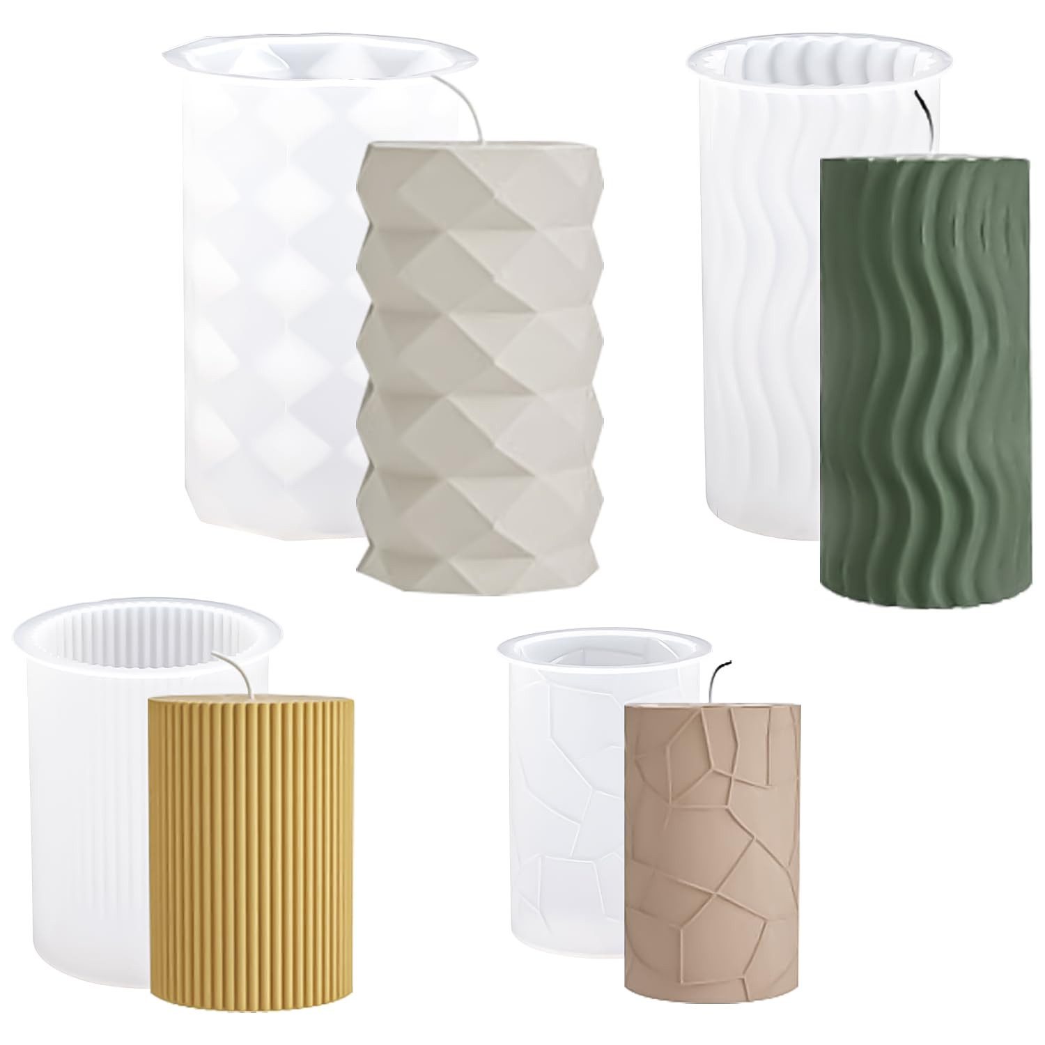 FOUORTUNATE-BEE Silikonform 4 Stück Kerzenform Silikon Kerzenformen Zum Gießen Set, (DIY Kerzen Formen Gießform für Weihnachten 4-tlg)