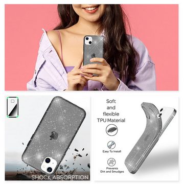 Nalia Smartphone-Hülle Apple iPhone 13 Mini, Klare Glitzer Hülle / Silikon Transparent / Glitter Cover / Bling Case
