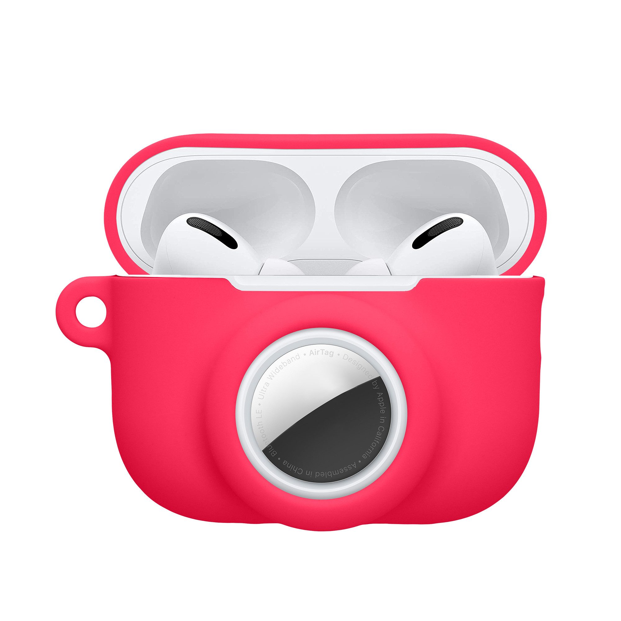 kwmobile Kopfhörer-Schutzhülle 2-in1 Schutzhülle für Apple Airpods Pro 3 Hülle, Weiches Silikon Cover - Schutzhülle mit Karabiner mit Airtag Case