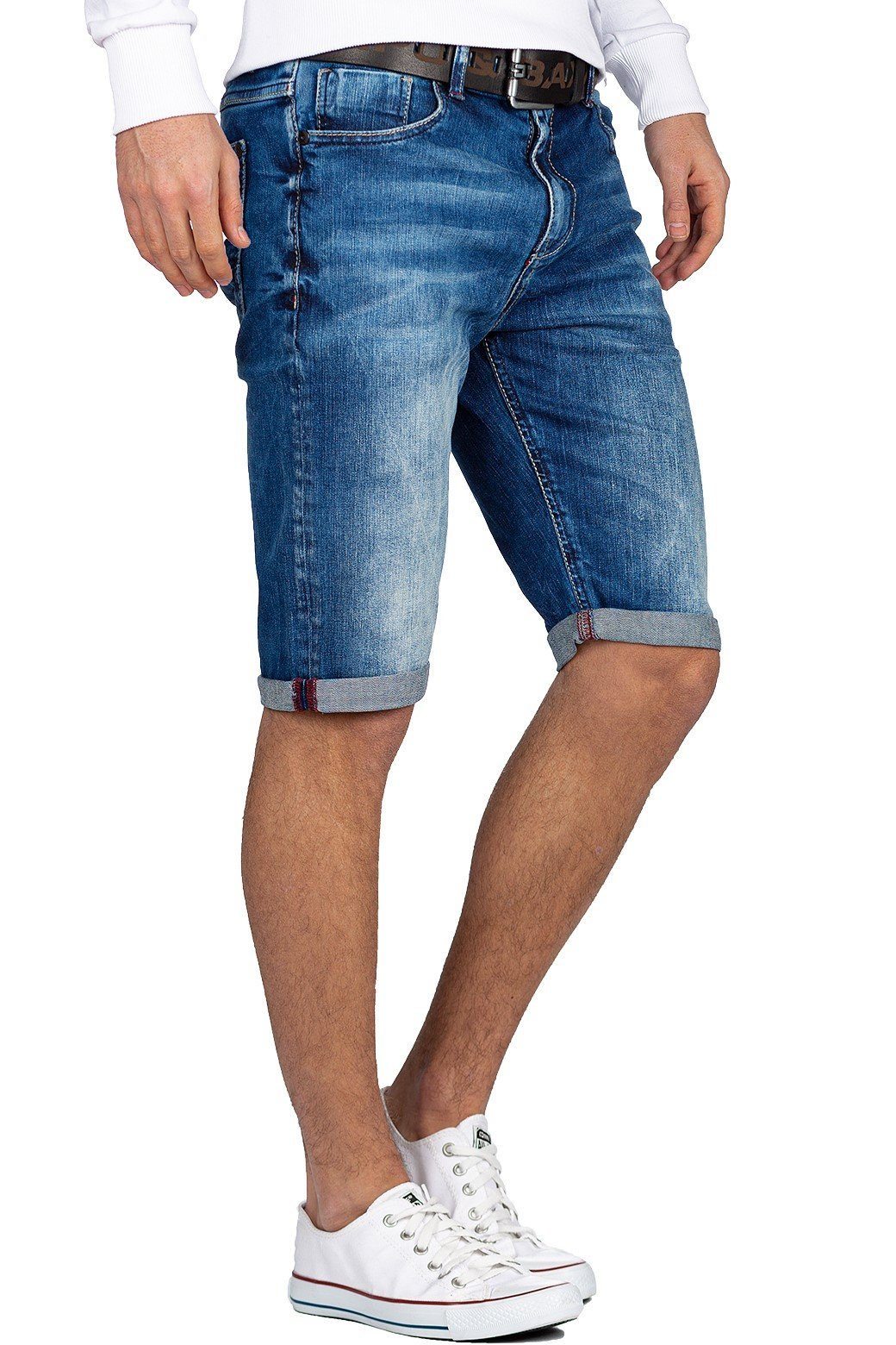 Cipo & Baxx Jeansshorts Herren Regular Fit Kurze Hose Stonewashed BA-CK184 5-Pocket-Style mit markantem Metallpatch und Nieten – Bild 4 von 5