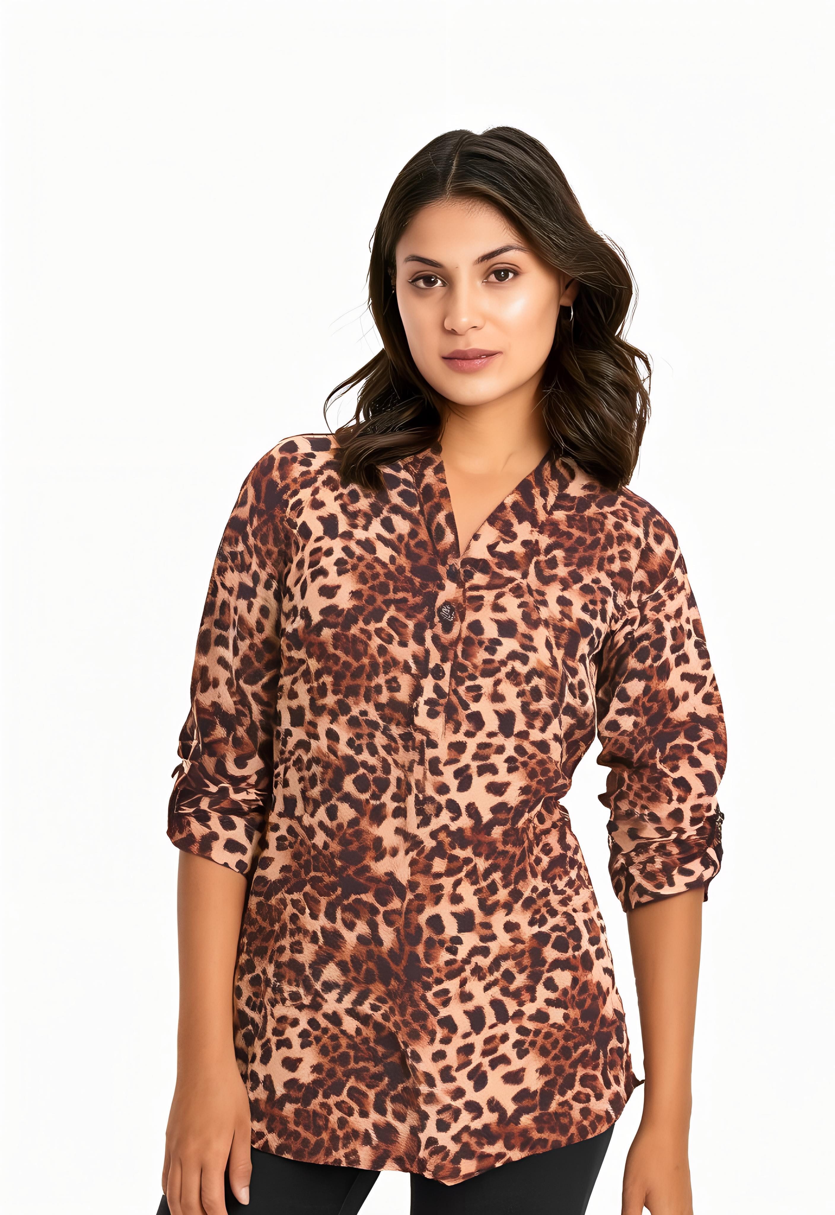 Schlupfbluse Longbluse Animalprint 2310