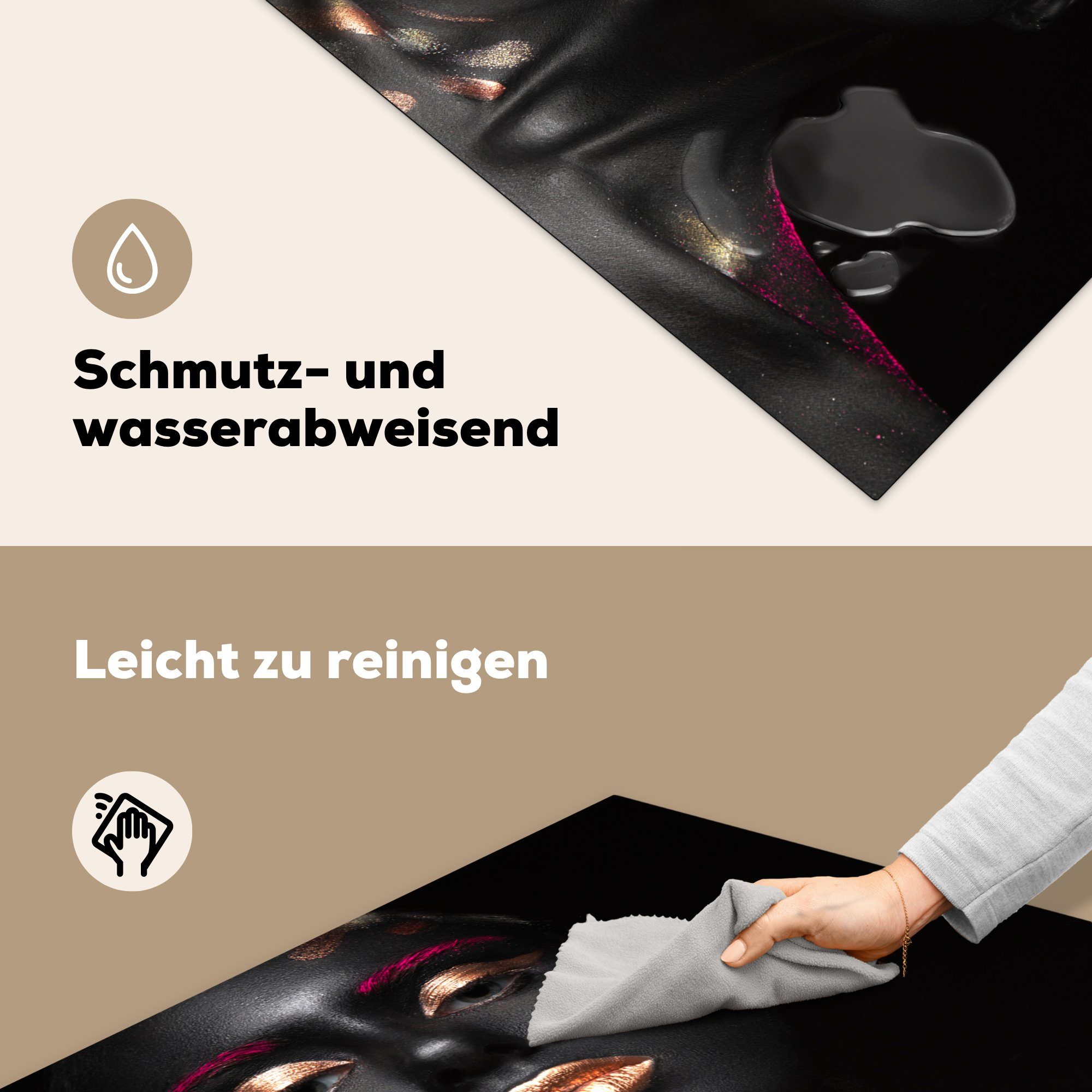 für Ceranfeldabdeckung, tlg), Arbeitsplatte Kupfer - Frau Herdblende-/Abdeckplatte - Rosa, cm, (1 78x78 Vinyl, MuchoWow küche