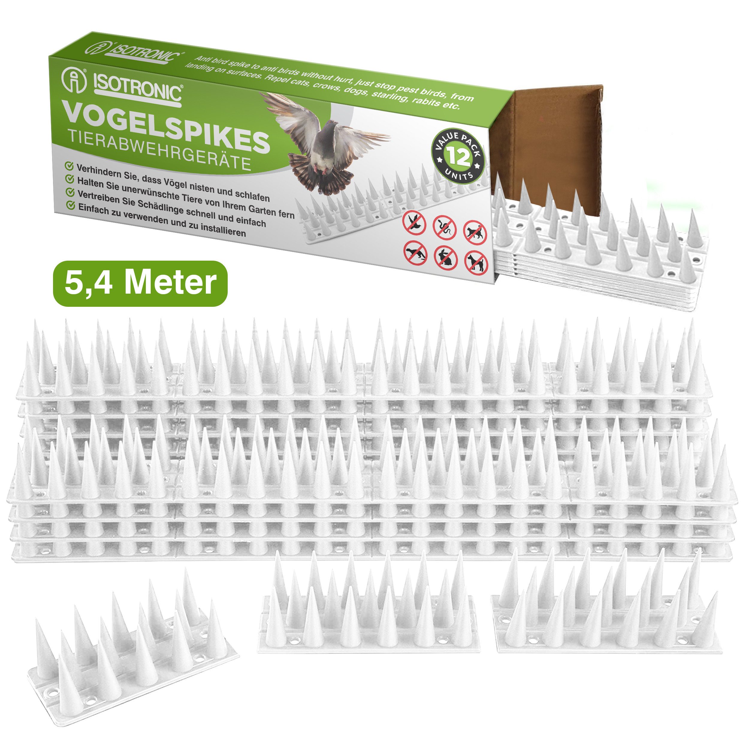 ISOTRONIC Taubenspikes Isotronic Taubenspikes weiß, 45x4,5x4 cm, Set, 12-St.