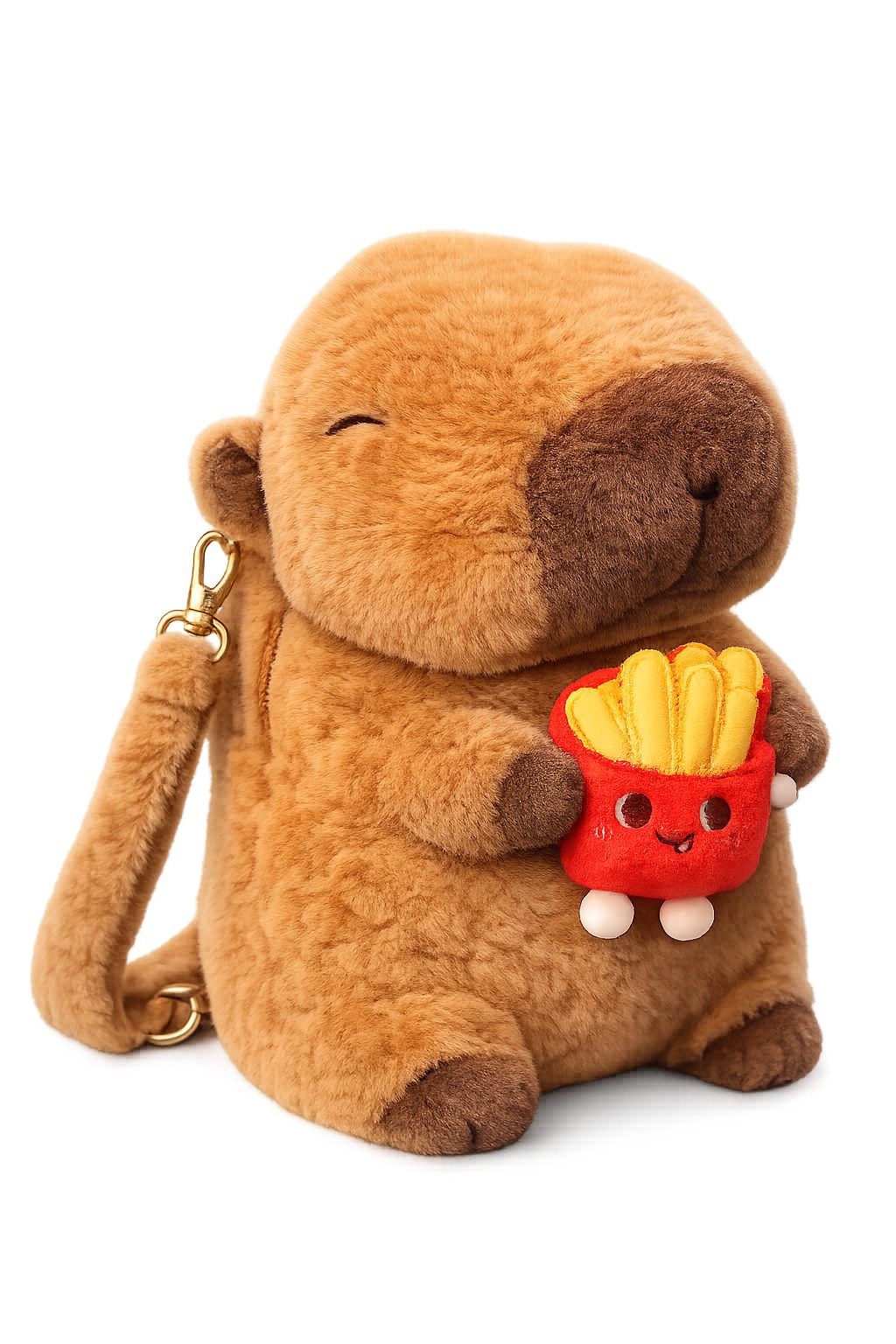 soma Schulrucksack Capybara Rucksack 2in1 Plüsch Kinder mit Anhänger Set (Set, 2-tlg., Geschenk-Set), Motiv zufällig Burger oder Pommes + Capybara Schlüsselanhänger