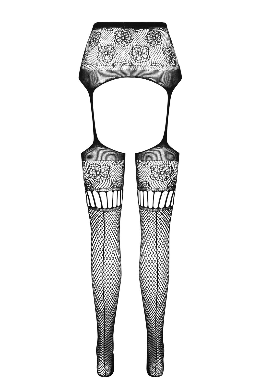 Passion Strapsstrümpfe Strapsstrümpfe in schwarz aus Netz (1-Paar)
