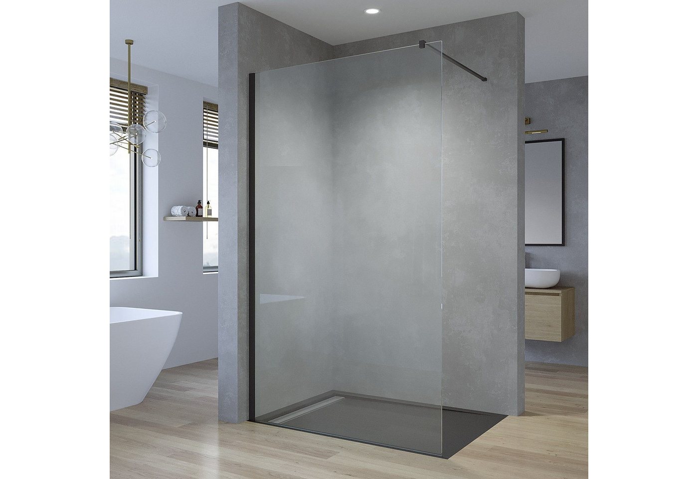 Thumbnail - AQUALAVOS Walk-in-Dusche Walk-In Dusche Glas Duschwand schwarz Duschtrennwand mit Stabilisator, Einscheibensicherheitsgl...