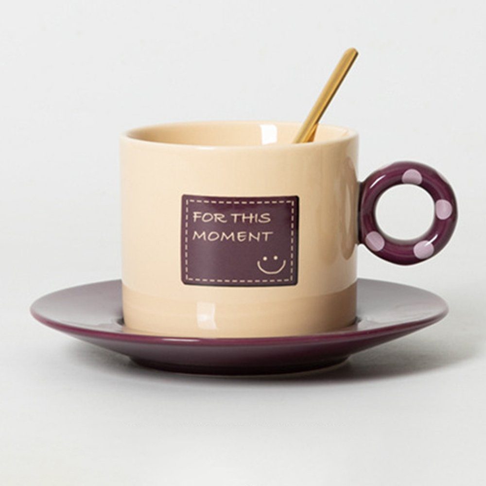 Keramik-Kaffeebecher, Set Löffel, Ceramic Teetasse Teetasse und Dekorative Untertassen Vintage-Stil Kaffeeservice Braun Kunst-Kaffeebecher-Set, mit (1-tlg),