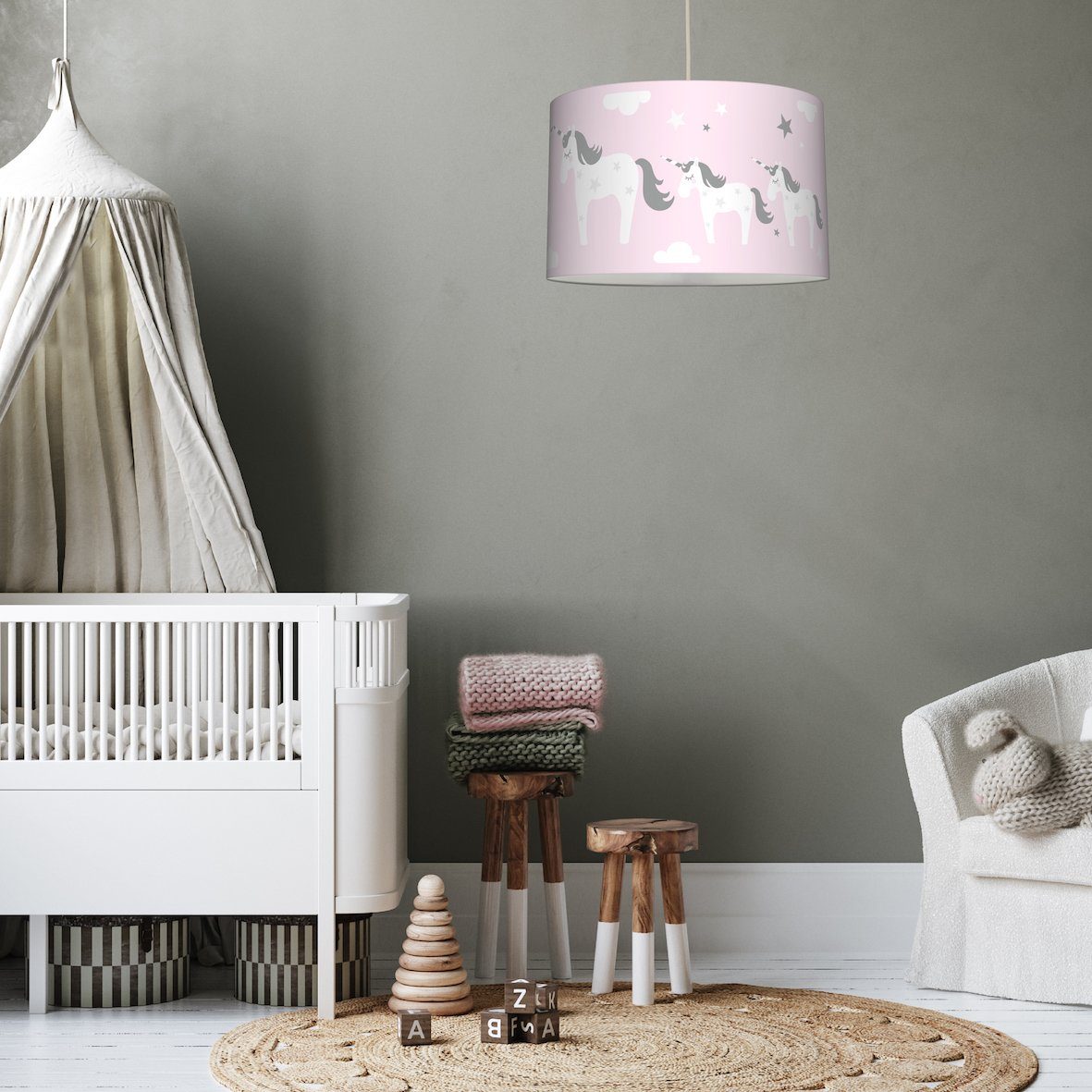 warmweiß LED rosa label Kinderzimmer Baby, lovely Einhorn Hängelampe Pendelleuchte - wechselbar,