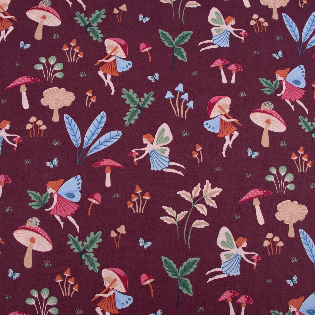 SCHÖNER LEBEN. Stoff Baumwollstoff Meterware Popeline Fine Poplin Fairytale Feen Pilze, allergikergeeignet