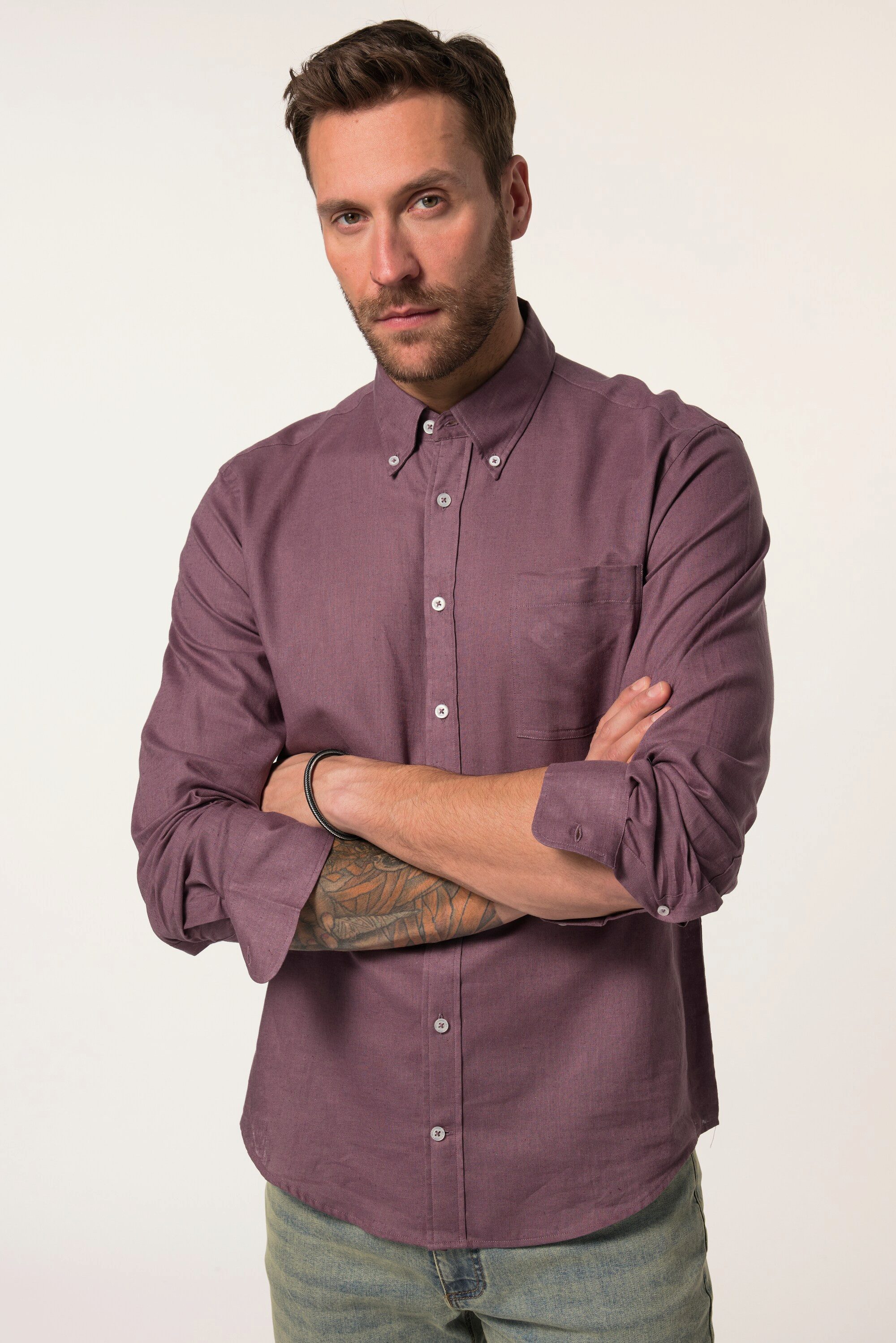 JP1880 Businesshemd Hemd Langarm Leinenmix Buttondown-Kragen günstig online kaufen