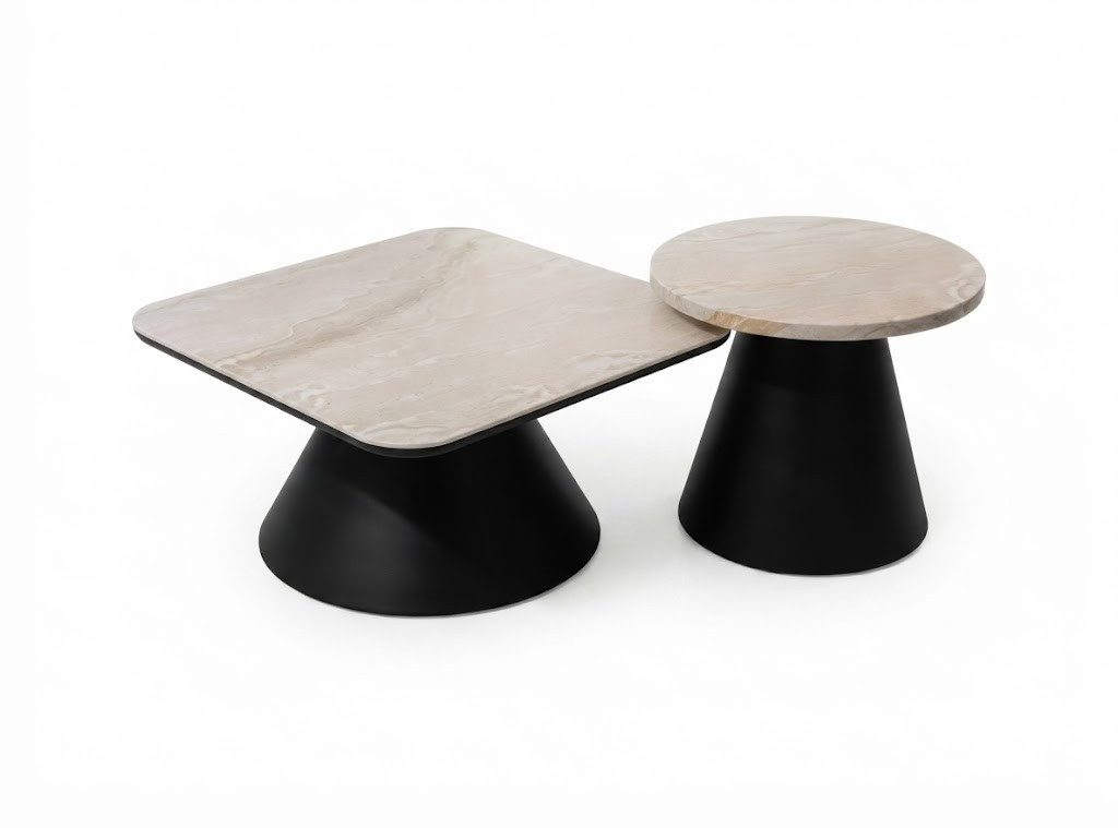Xlmoebel Satztisch Moderner Beige Couchtisch Marmoroptik Metall Wohnzimmertisch Set (1-St., 1-tlg)