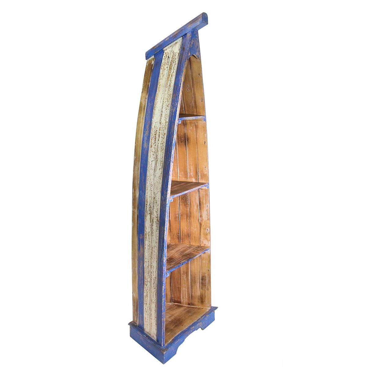 Oriental Galerie Standregal Boot Regal mit Steg Natur Blau Model Marina groß, Handarbeit
