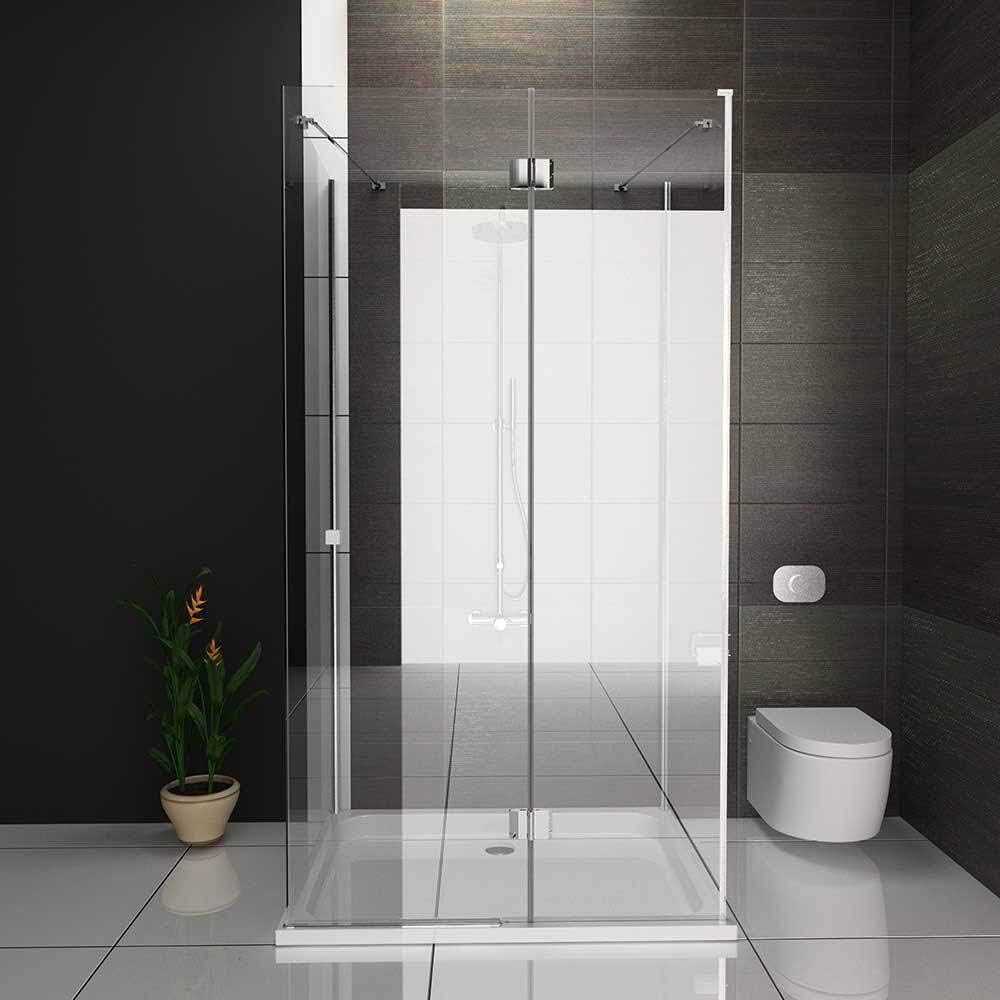 Alpenberger Eckdusche U-Form Duschkabine - Komplettdusche 3 Seitig Duschabtrennung, BxT: 120x80 cm, ESG Sicherheitsglas, Duschglas mit Antikalk Nano Beschichtung