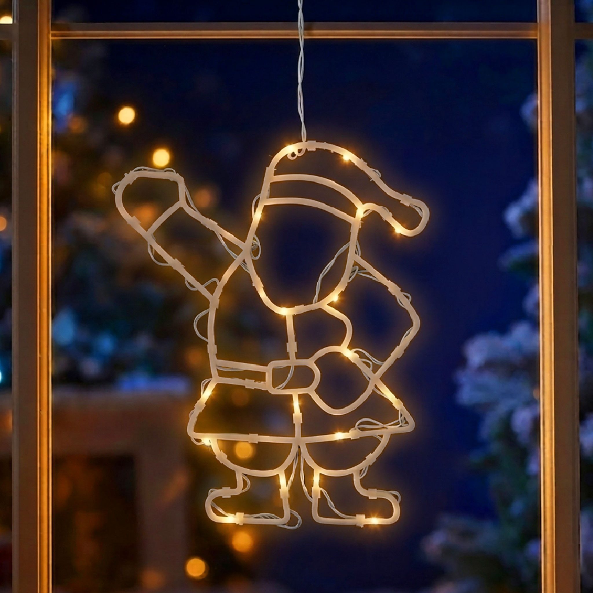 Spetebo LED Fensterbild LED Fenster Silhouette Nikolaus mit Dual Timer, Dual-Timer, LED fest verbaut, warm weiß, Deko Weihnachts Beleuchtung Fensterbild Batterie betrieben