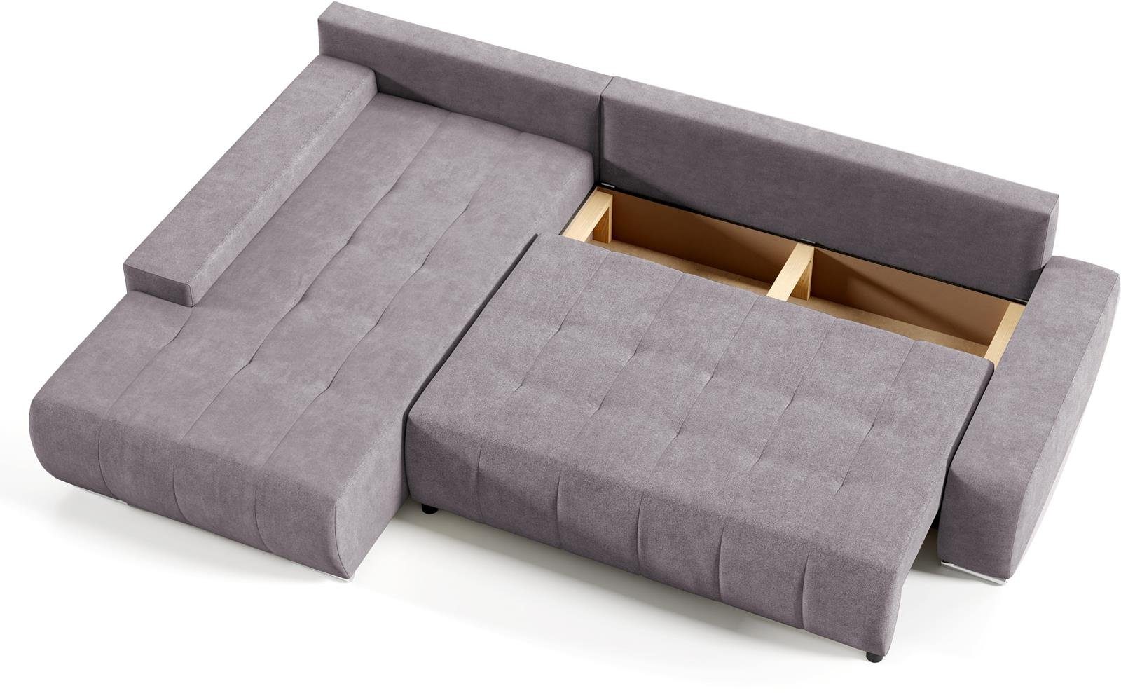 DRACO Rosa Sofa Wohnzimmer Ecksofa 19) Couch (aston Bettkasten Beautysofa Schlaffunktion, mit Ecksofa