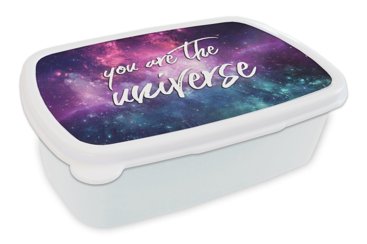 MuchoWow Lunchbox Weltraum - Zitat - Sterne - Jungen - Mädchen - Kinder, Kunststoff, (2-tlg), Brotbox für Kinder und Erwachsene, Brotdose, für Jungs und Mädchen weiß