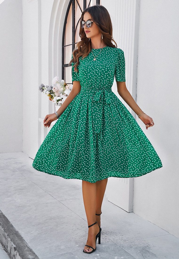 DEBAIJIA Dirndl Damenkleid Kurzarmkleid Punktmuster Knielanges günstig online kaufen