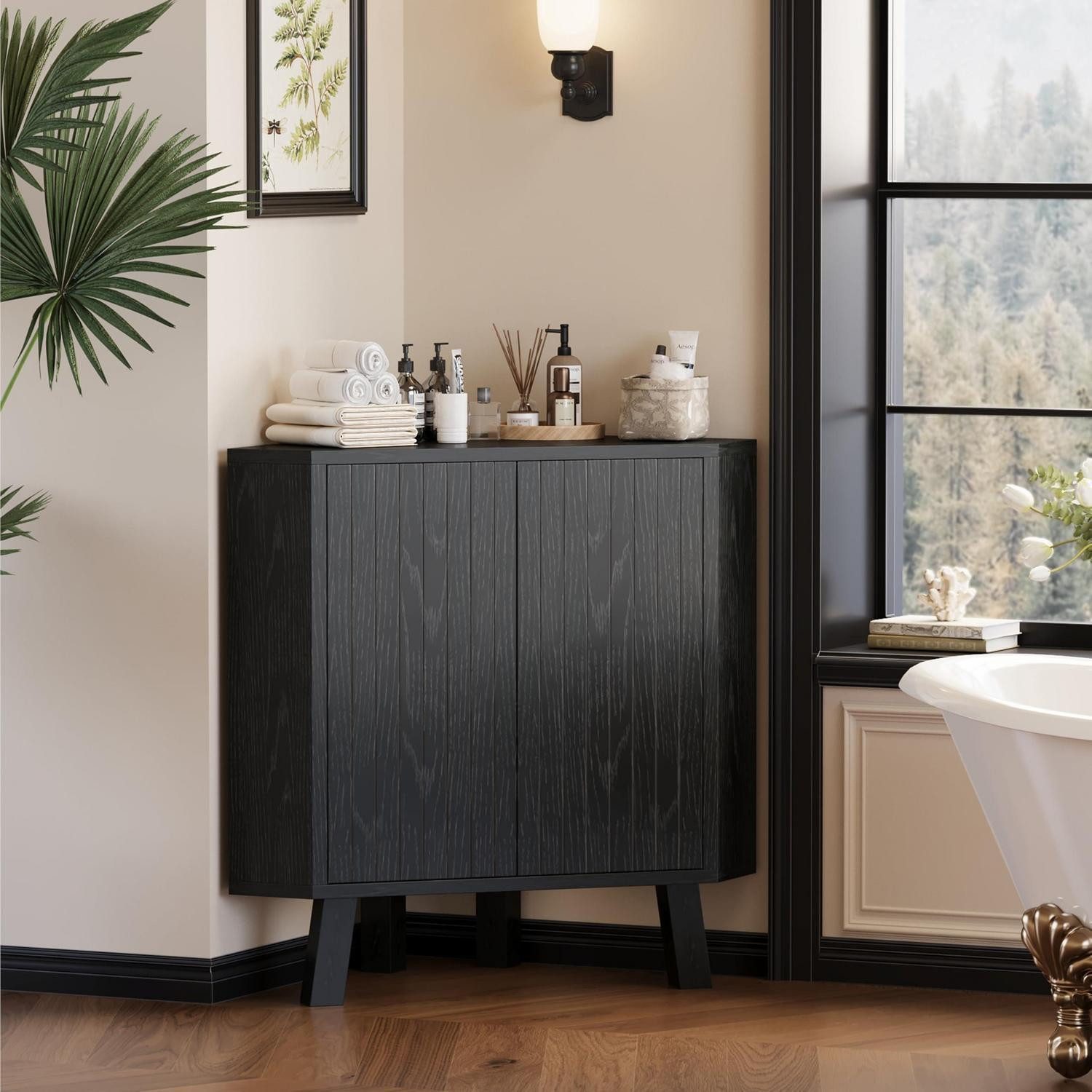 LuxusKollektion Eckkommode Eckschrank Sideboard Kommode Aufbewahrungsschrank 80x40x78cm Schwarz