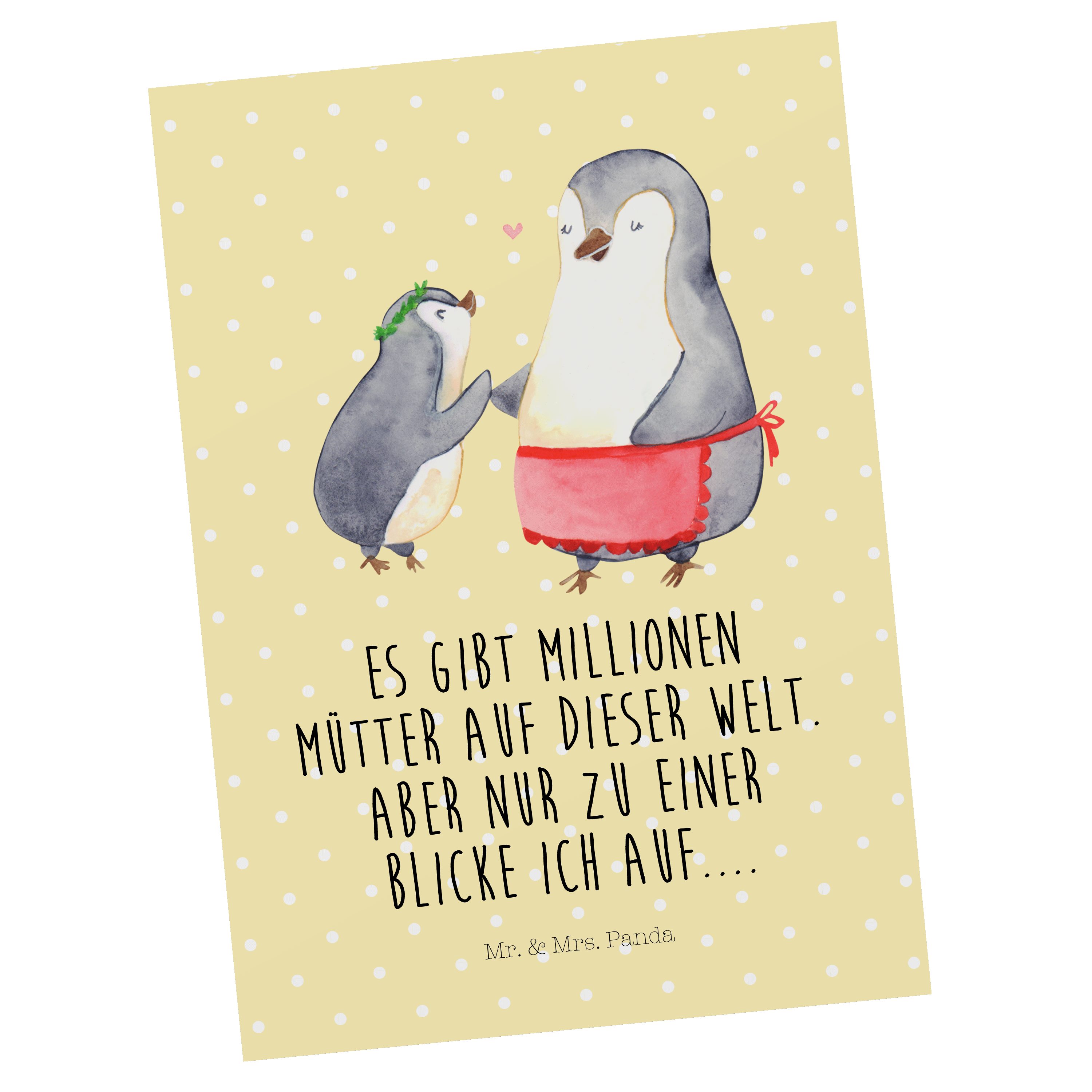 Mr. & Mrs. Panda Postkarte Pinguin mit Kind - Gelb Pastell - Geschenk, beste Mama, Geburststag