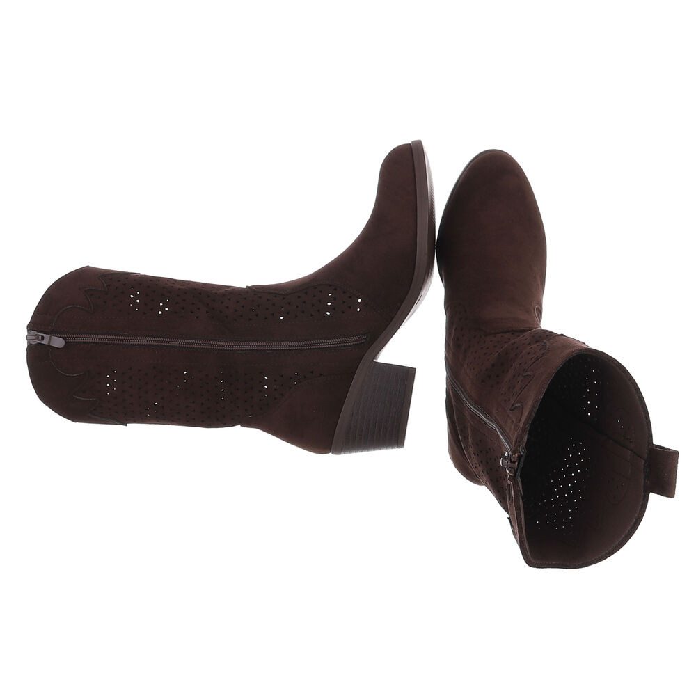 Ital-Design Moderne Damen-Stiefel mit Lochmuster und Blockabsatz Sommerboots (91154444) Blockabsatz Stiefel in Braun