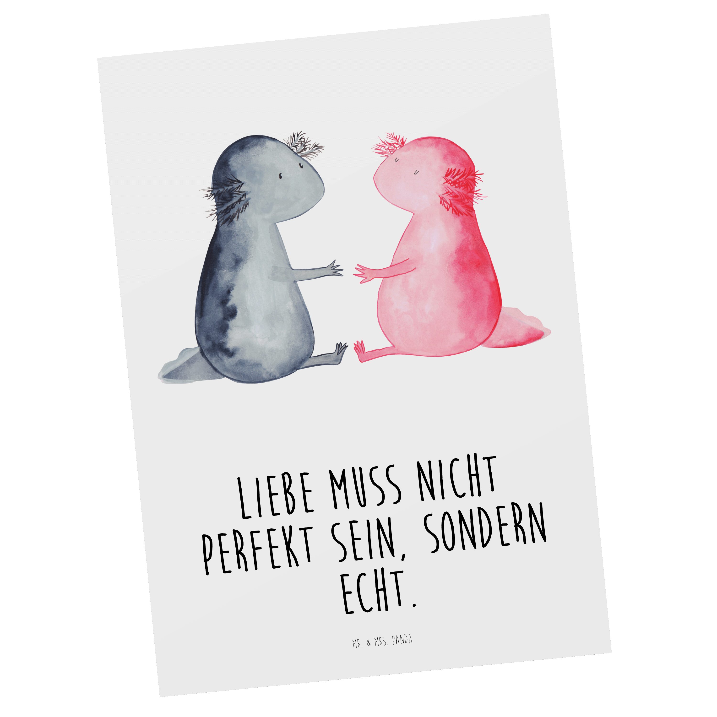 Mr. & Mrs. Panda Postkarte Axolotl Liebe - Weiß - Geschenk, Geburtstagskarte, Einladungskarte, E